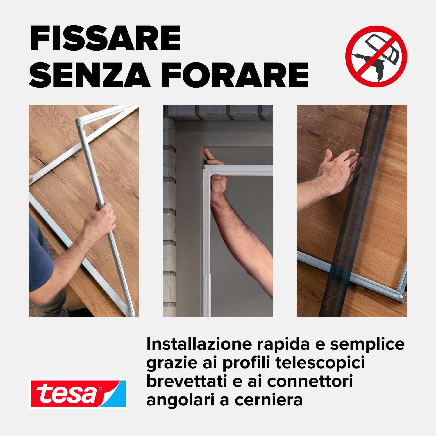 Tesa 55214 Insect Stop Ripiegabile, Zanzariera per Finestre Telescopica con Telaio in Alluminio, Bianca, 80 x 80cm Fino a 140 x 140cm