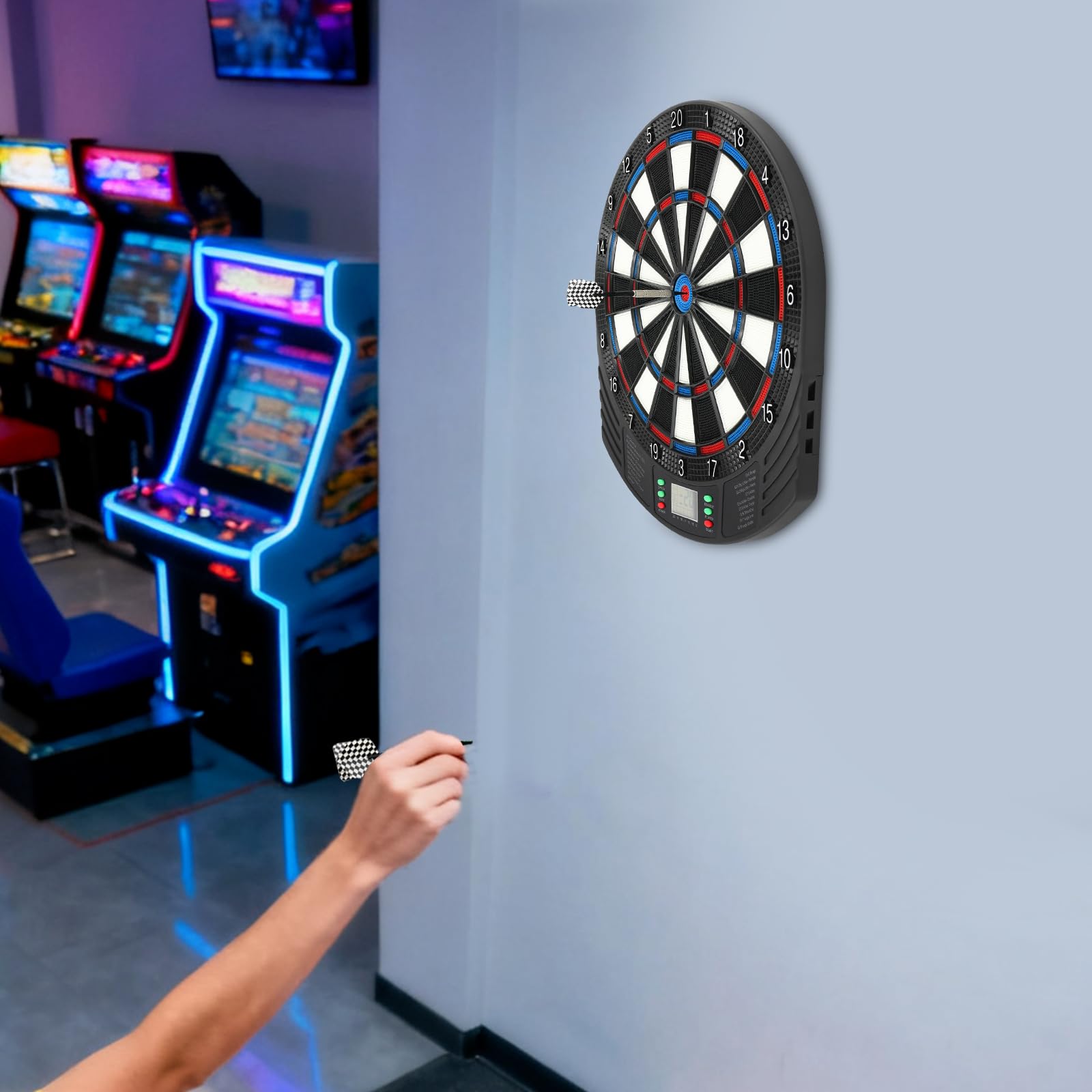 Cible de fléchettes électronique avec écran LCD, alternative à 18 jeux, comptage automatique pour 1 à 8 joueurs, montage mural pour la maison, le bureau