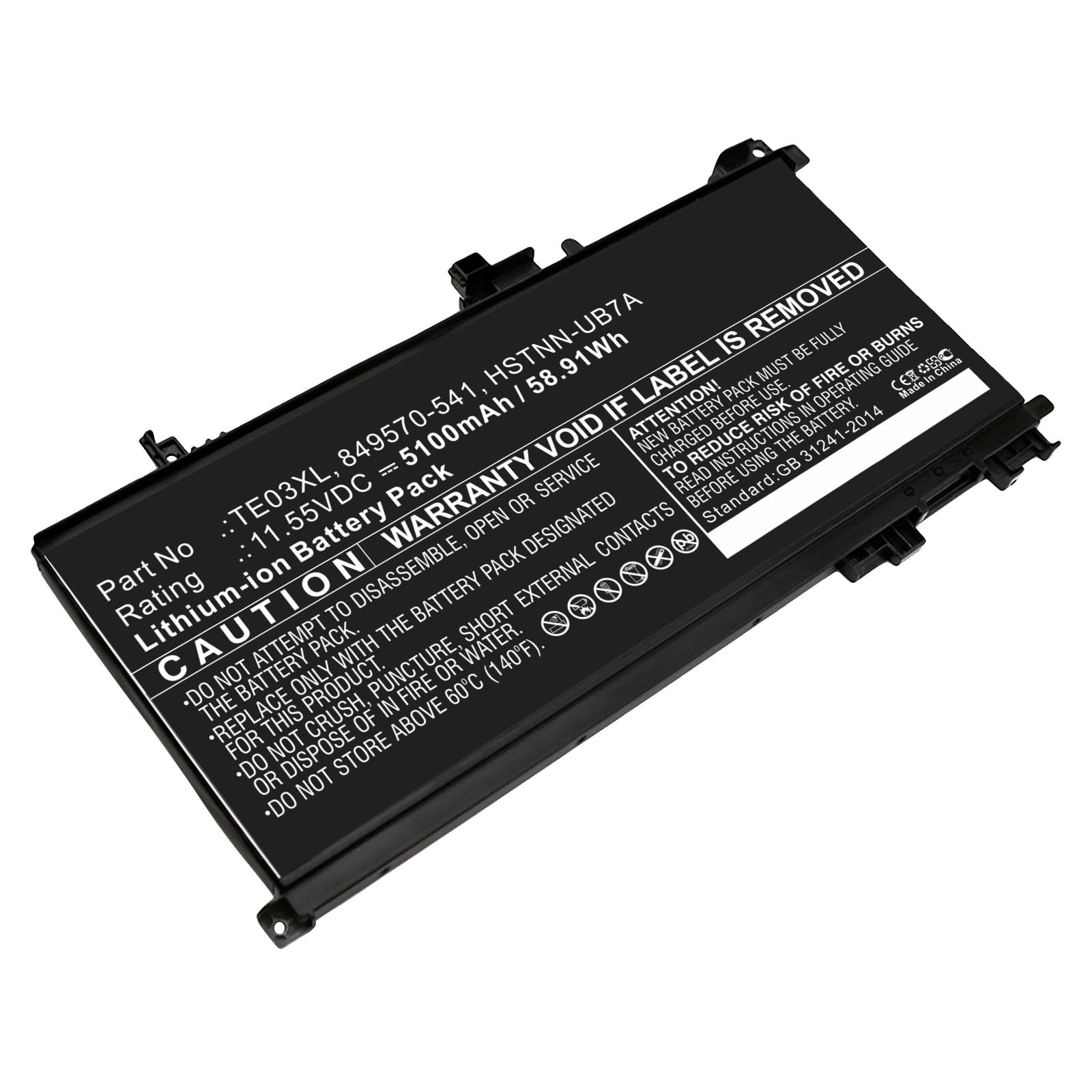 Replacement Battery for H'P 15-AX033TX,3ICP7/65/80,849570-541,849570-542,849570-543,849910-850,AX020TX,HSTNN-UB7A,HSTNN-UB7T,TE03061XL,TE03XL,TPN-Q173,5100mAh,11.55V