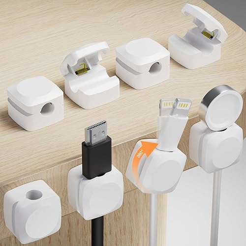 Miniatura 8 de Clips organizadores de cables, paquete de 8 clips giratorios para cables, soporte de cable de resorte para mesita de noche, gestión de cables de