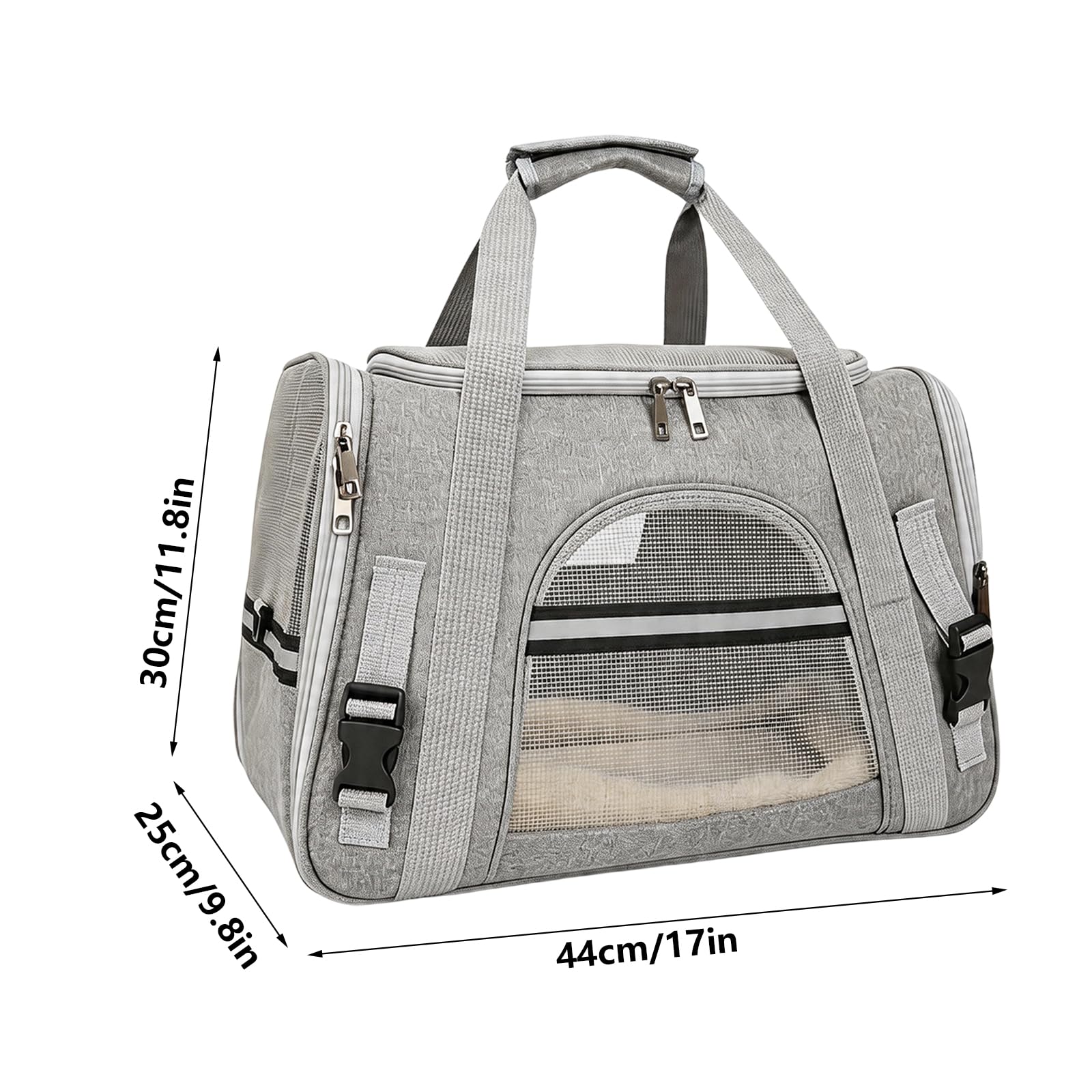 Transporttasche Katze, 44x25x30cm Transportbox für Katzen Faltbar, Transporttasche für Katze Hund, Tragbar Katzen Tragetasche mit Schultergurt Atmungsaktiv für Mittel Kleine Haustiere(Grau)