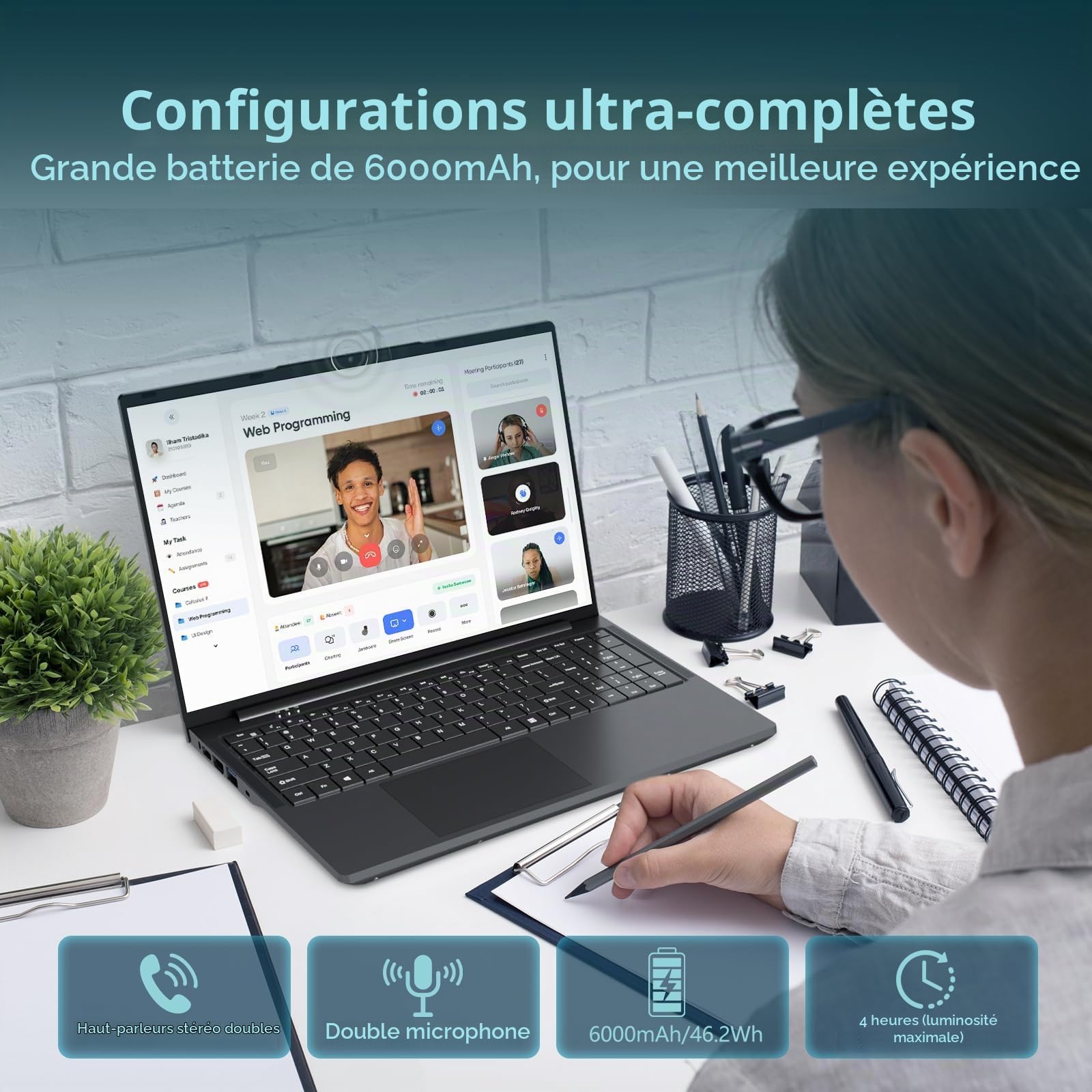 17,3 Pouces Ordinateur Portable, Win 11 PC Portable 16Go RAM DDR4 512Go SSD, CPU Twin Lake-N150, Clavier Rétro-éclairé Laptop 1980 * 1080P Écran, Mini-HDMI+USB3.0+BT4.2+Webcam+6000mAh Battery