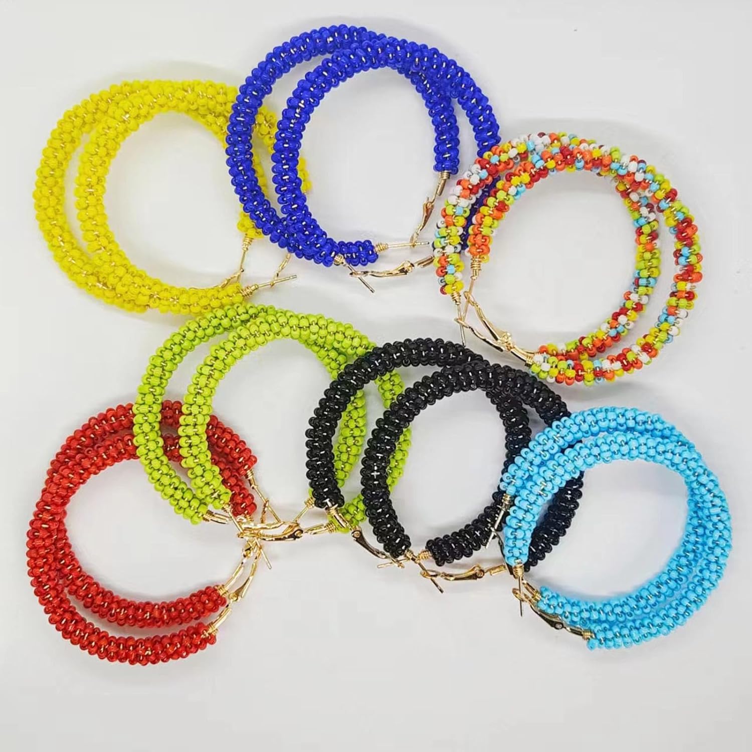 Boho Beaded Hoop Earrings for Women Hoops,Bohemian Gold Drop Dangle Beaded Earrings Beads Circle Round Hoop Earrings for Women Statement Earrings - Image 5