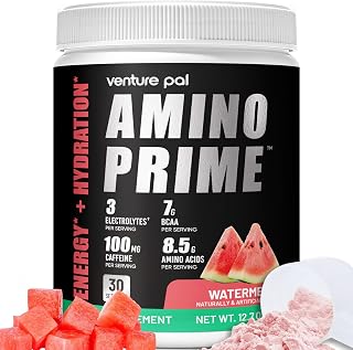 Venture Pal EAA-Focused Amino Energy Drink Mix with BCAA, Green Tea-Based Energy, Keto Friendly, Watermelon, 30 Servings