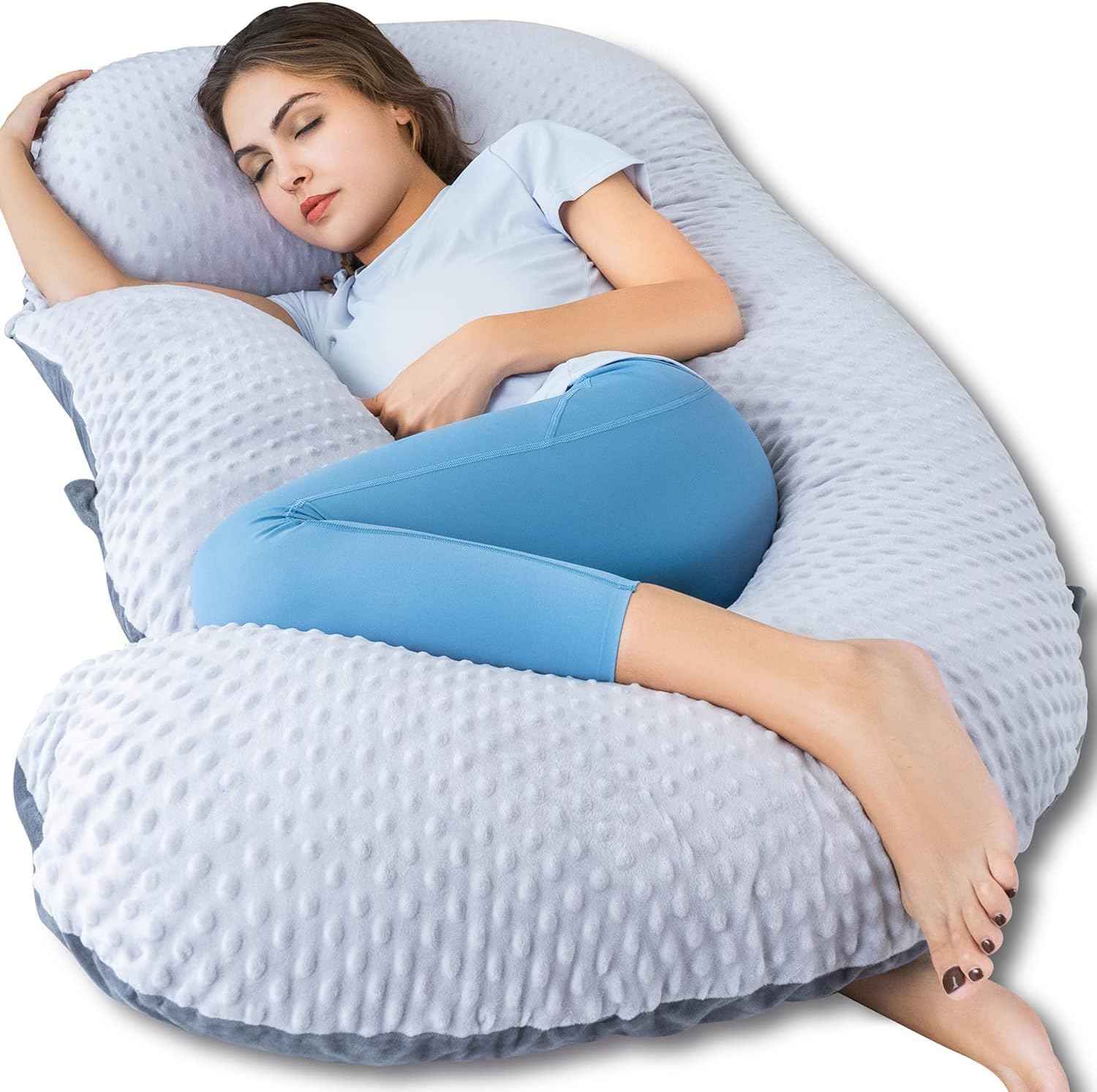 QUEEN ROSE Pregnancy Pillow for Sleeping, U Shape Pillow with Velvet Cover, Support Back, Hips, Legs, Belly for Pregnant Women (Velvet)