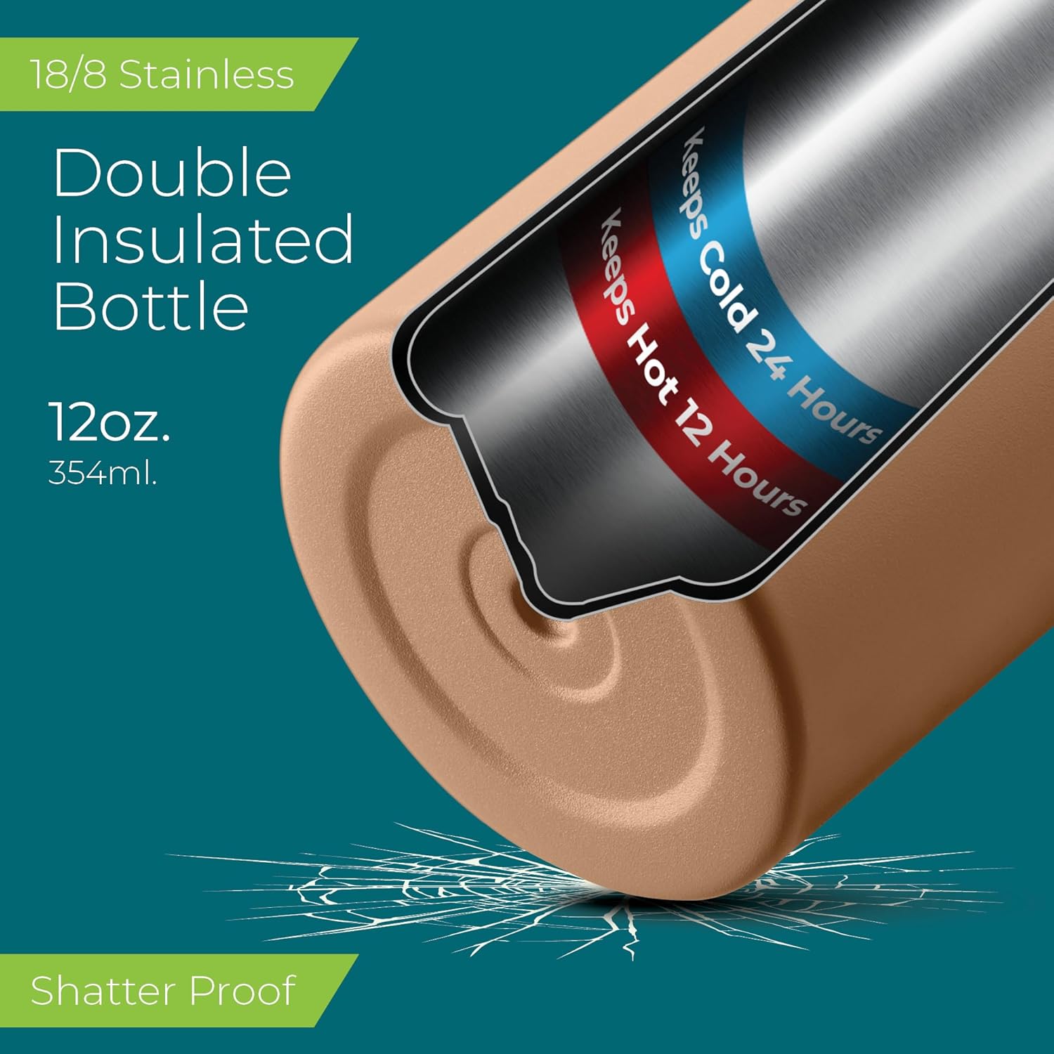 SIPX™ Insulated Kids Water Bottles 12oz. with Straw Lid, BPA-Free Reusable Insulated Toddler Water Bottle Keeps Cold 24 Hours, Metal Water Bottle Kids Made of Sustainable Material (Brown) - Image 3