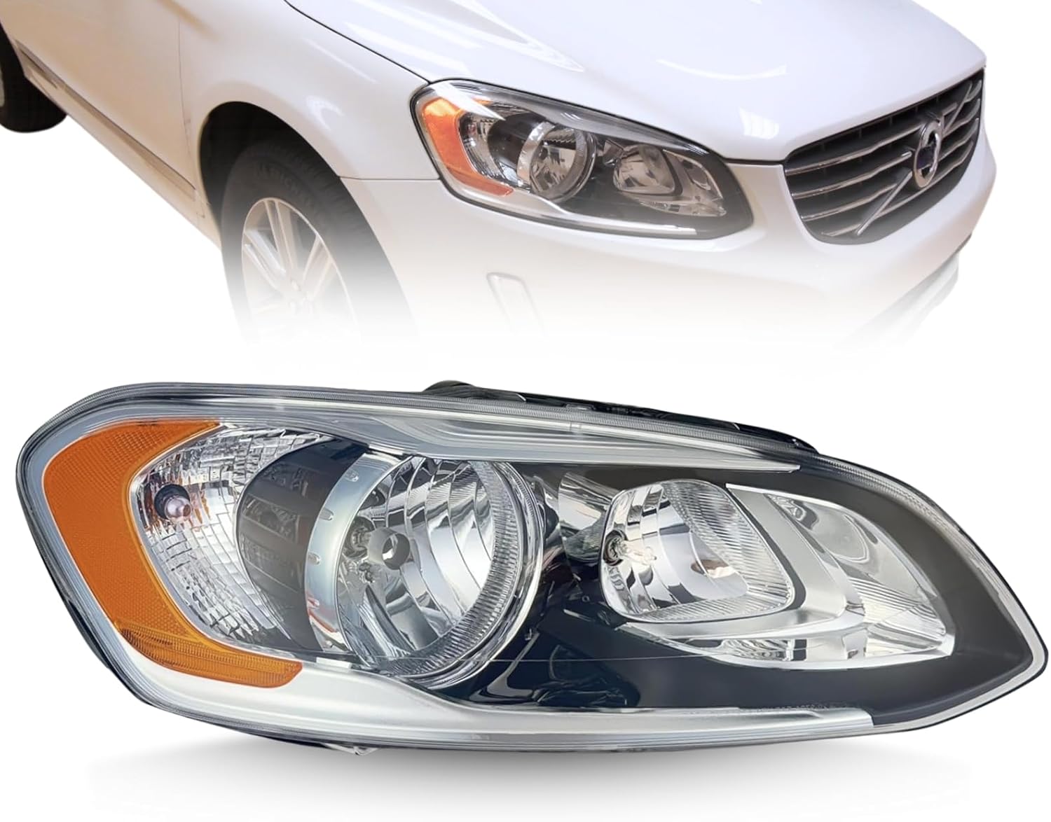 Replacement For Volvo XC60 2014 2015 2016 2017 DOT/SAE Compliant, Halogen Headlight Assembly With Bulbs, Right/Passenger Side, 31358114-2 / VO2503142