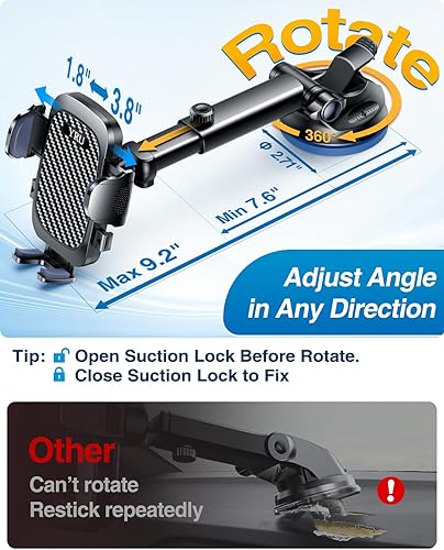 Miniatura 4 de YRU Verdadero soporte de teléfono de automóvil de grado militar [succión de rotación de 360°] 2026 Ultimate Car Phone Mount 【90 libras más seguro