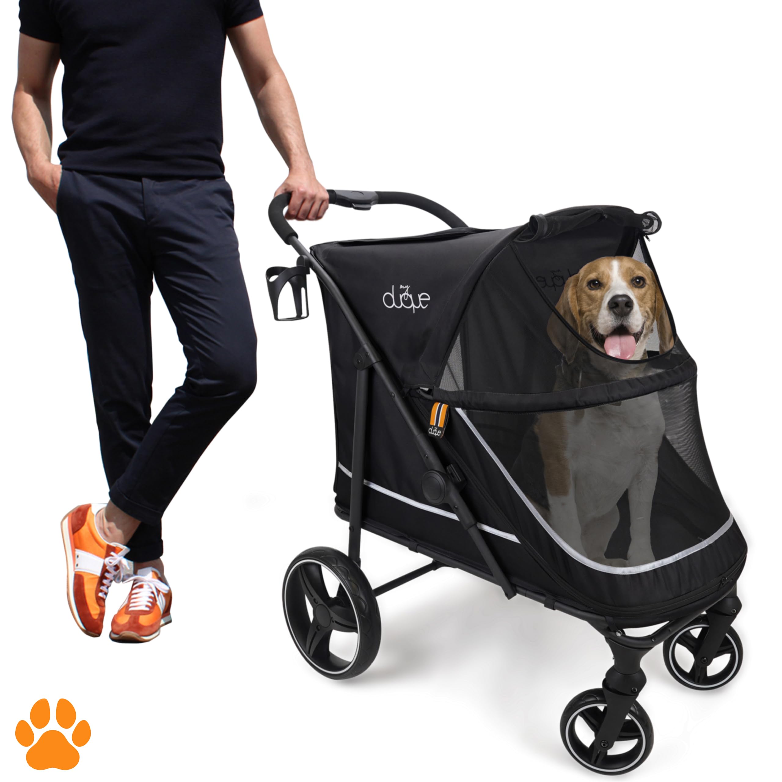 DUQUE Poussette CHAMP Voyage pour Animaux | Pliante avec Housse de Pluie, Porte-Gobelet et Rangement Intérieur, Convient pour Chat et Chien, 50 kg - Noir