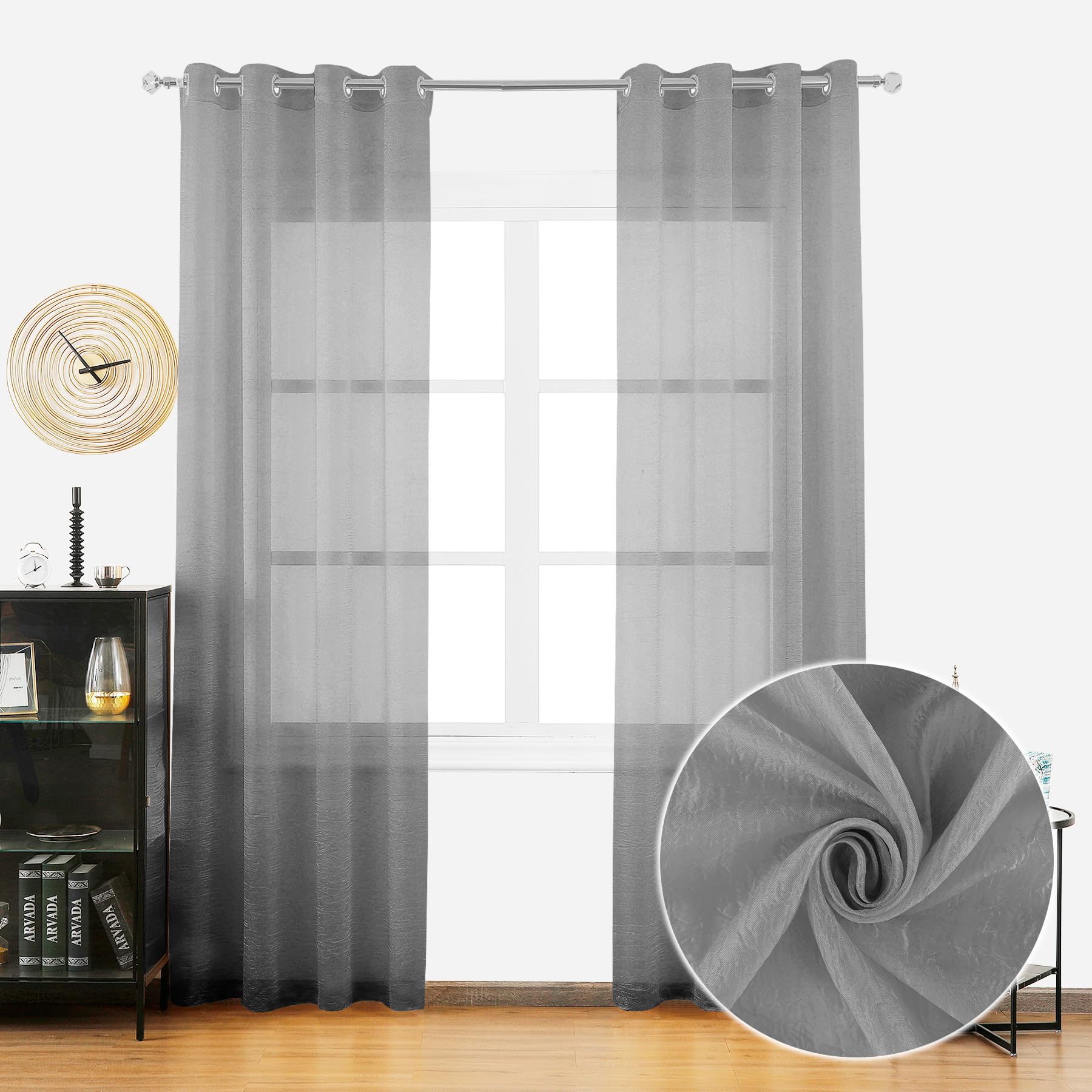 BOD HOME, 2 Piezas Cortinas Translúcidas para Salón, 140x260cm, Accesorio con Ojales para Ventanas, Cortinas Decorativas para Dormitorio/Habitación, Modernas, Frescas, Cortinas Hogar, Gris Plateado