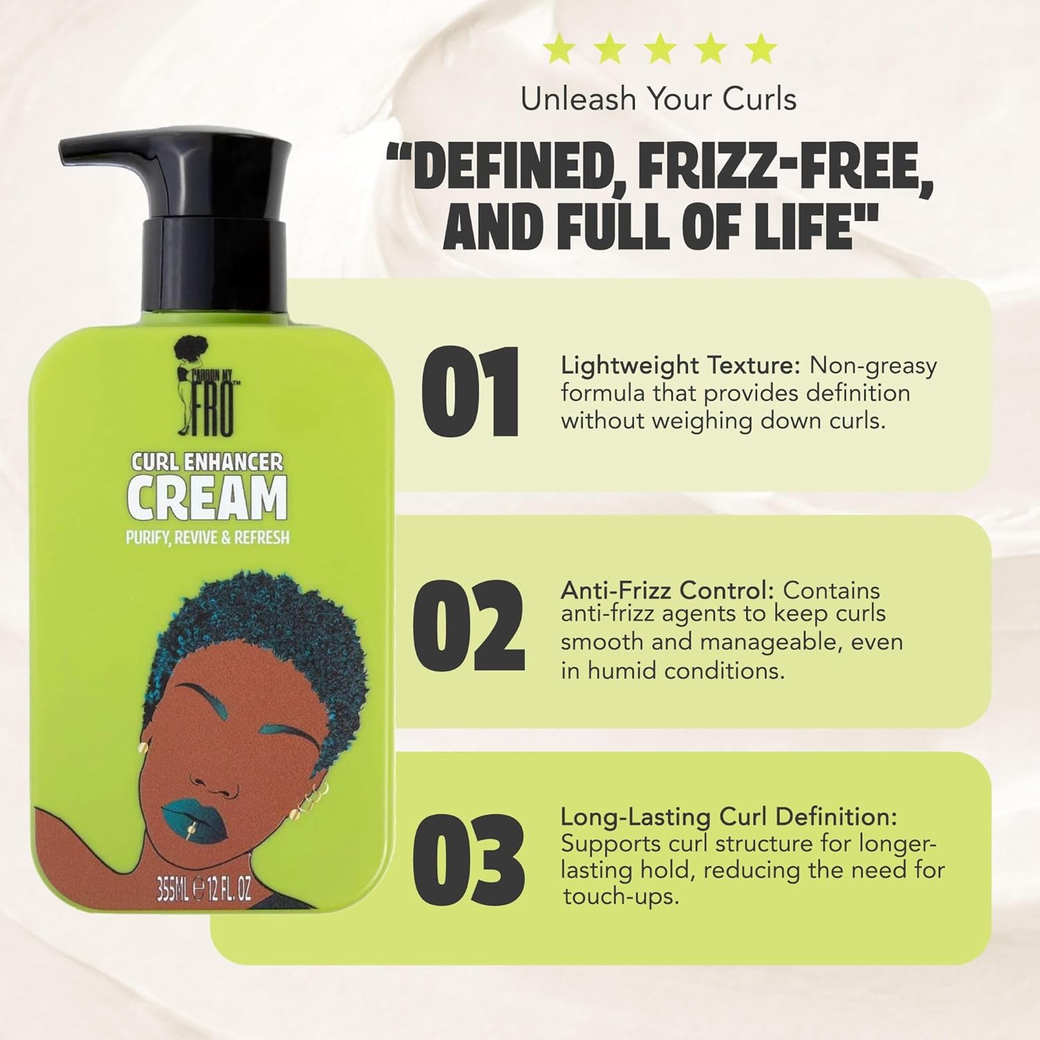 Pardon My Fro Curl Enhancing Cream - Long Lasting Nourishing Cream for Defined, Bouncy Curls - 12 fl oz - Image 3