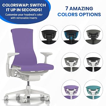 OFFICE LOGIX SHOP مسند رأس مدمج متوافق مع كرسي تجسيد Herman Miller ( Amethyst Fabric / White Frame )