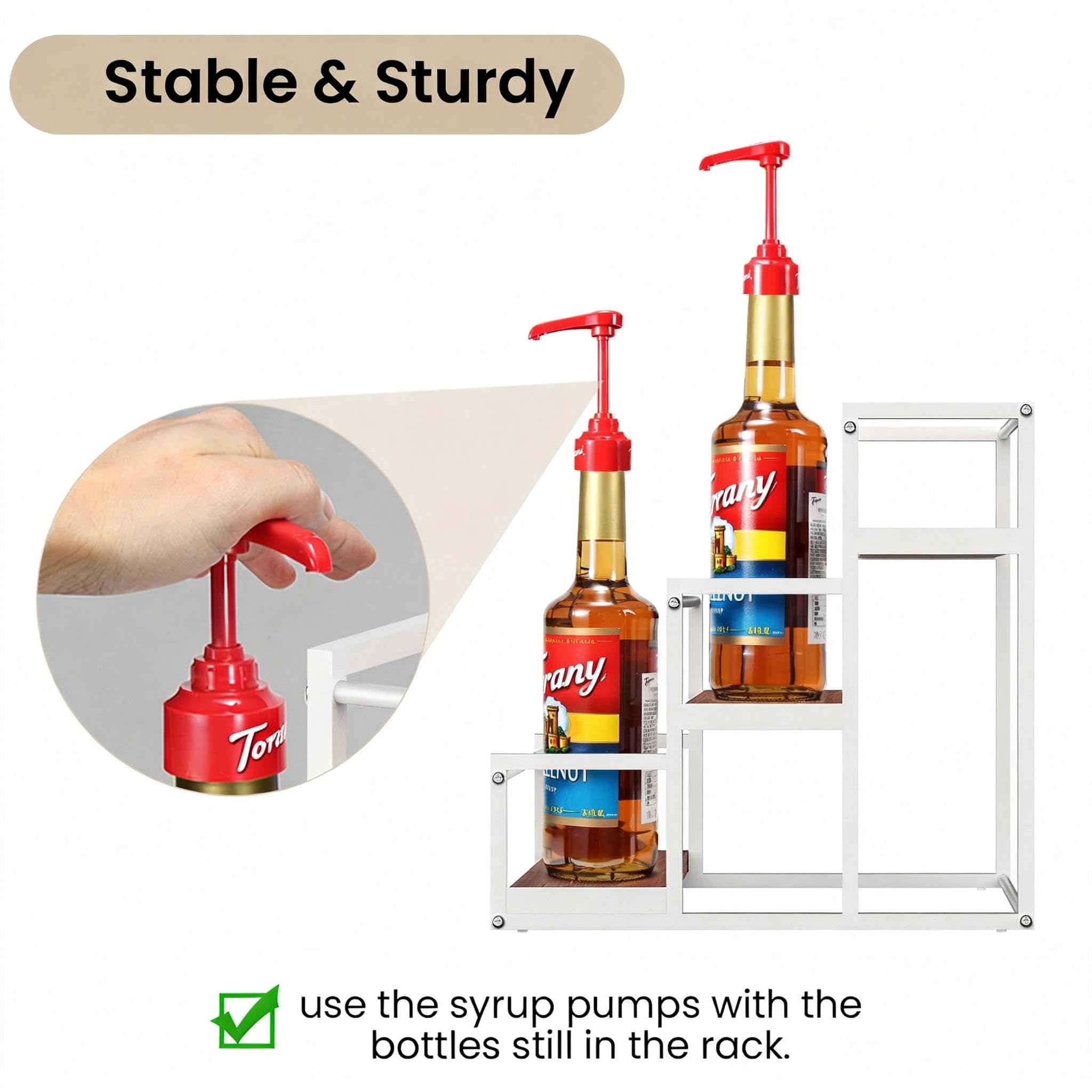 THYGIFTREE Étagère à sirop de café à 3 niveaux pour 12 bouteilles de sirop, support pour station de café, étagères de rangement pour sirop, vin, vinaigrette pour cuisine, blanc