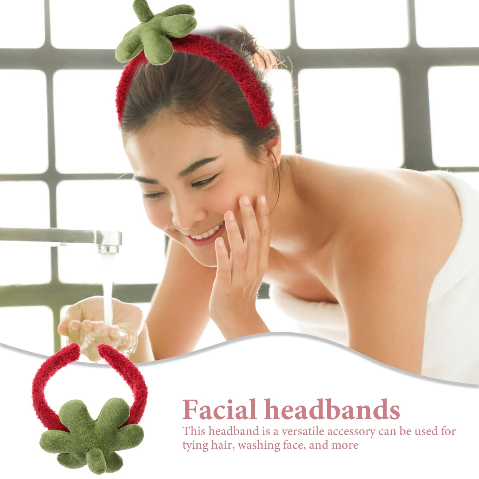 VALICLUD Strawberry Shampoo Strip Headband Spa Hair Band Spa Hairband Girl Coral Fleece Accessories Cuff, Multi - Image 2