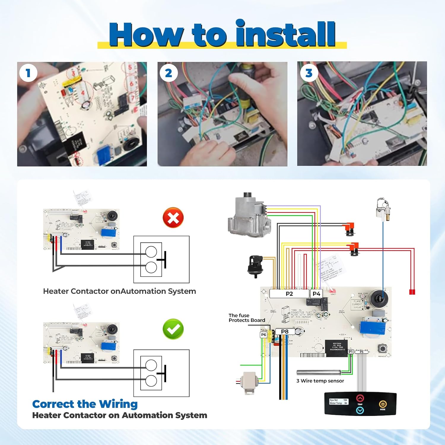 013464F PC Board Control Compatible with Raypak Digital Gas Heater Models 85B, 265B, 335B, 405B, 206A, 266A, 336A, 406A, 207A, 267A, 337A, 407A, Fit for P-R266A-EN-C, P-R466A-EN-X