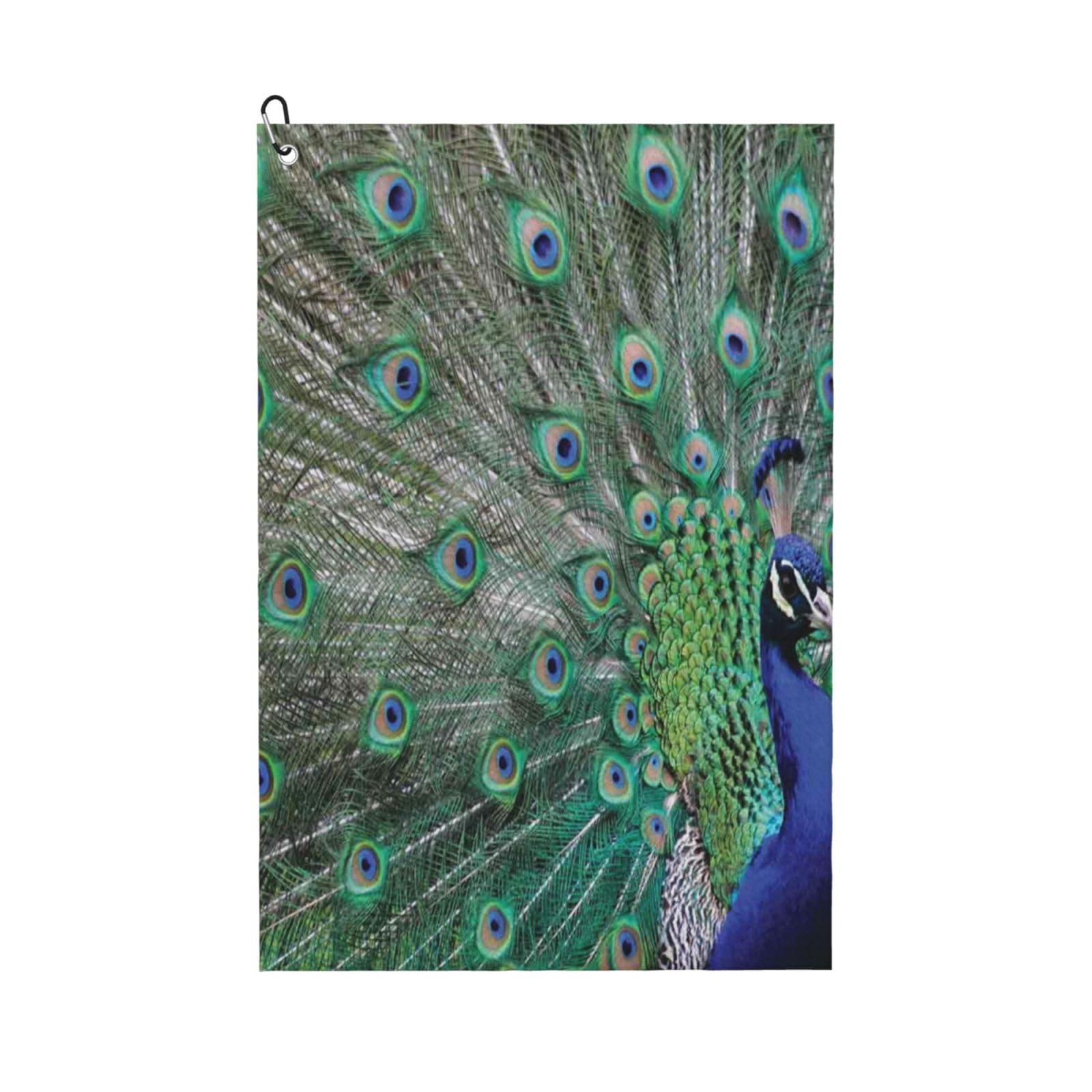 Hnnkloy Peacock Displaying Feathers Open Wings, 16x24 in Portable Waffle Golf Towels with Carabiner Clip for Golf Bag