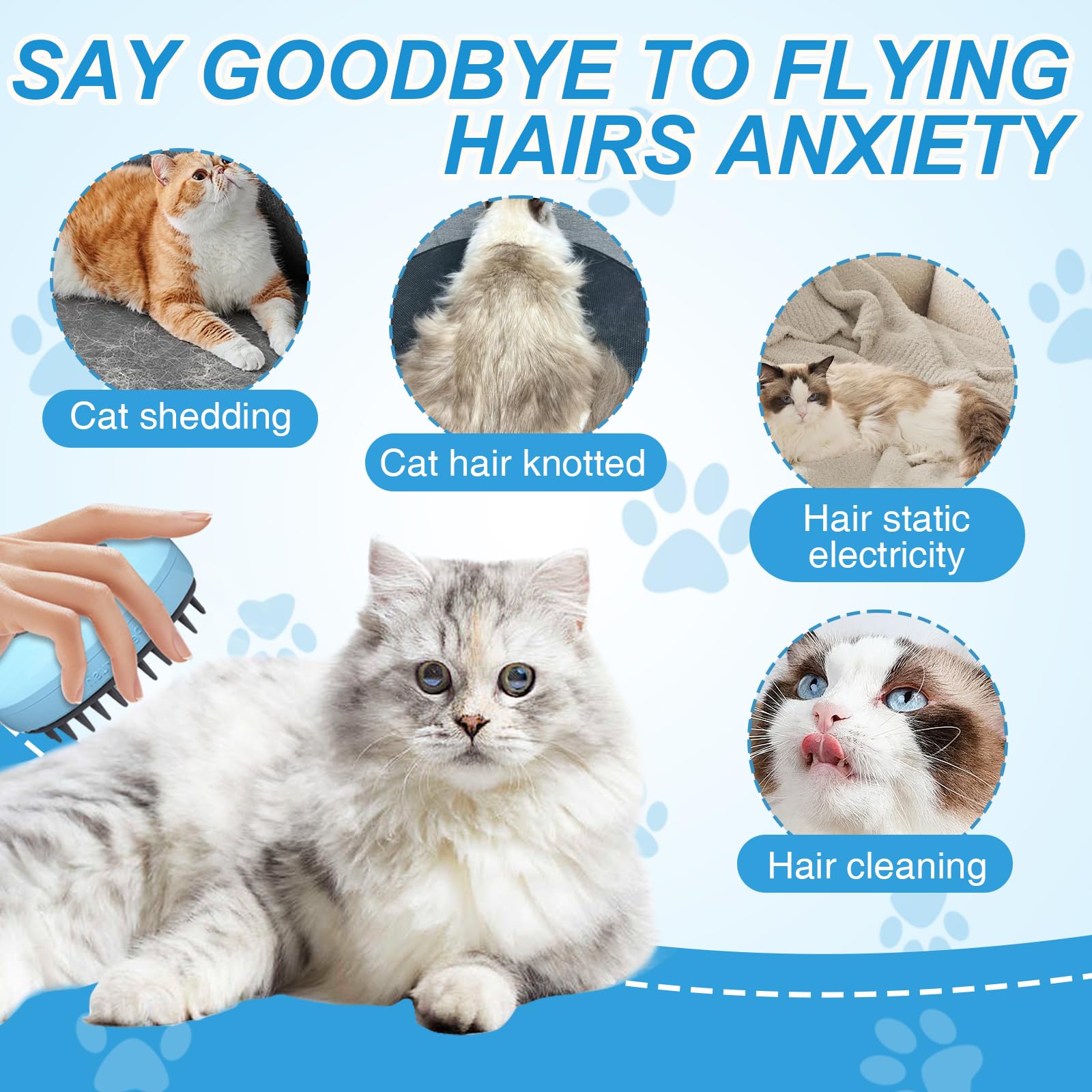Leogony Cat Steam Brush, 3 In 1 Pet Steam Brush for Dogs & Csts Removing Tangled and Loosse Long Short Hair - Image 2