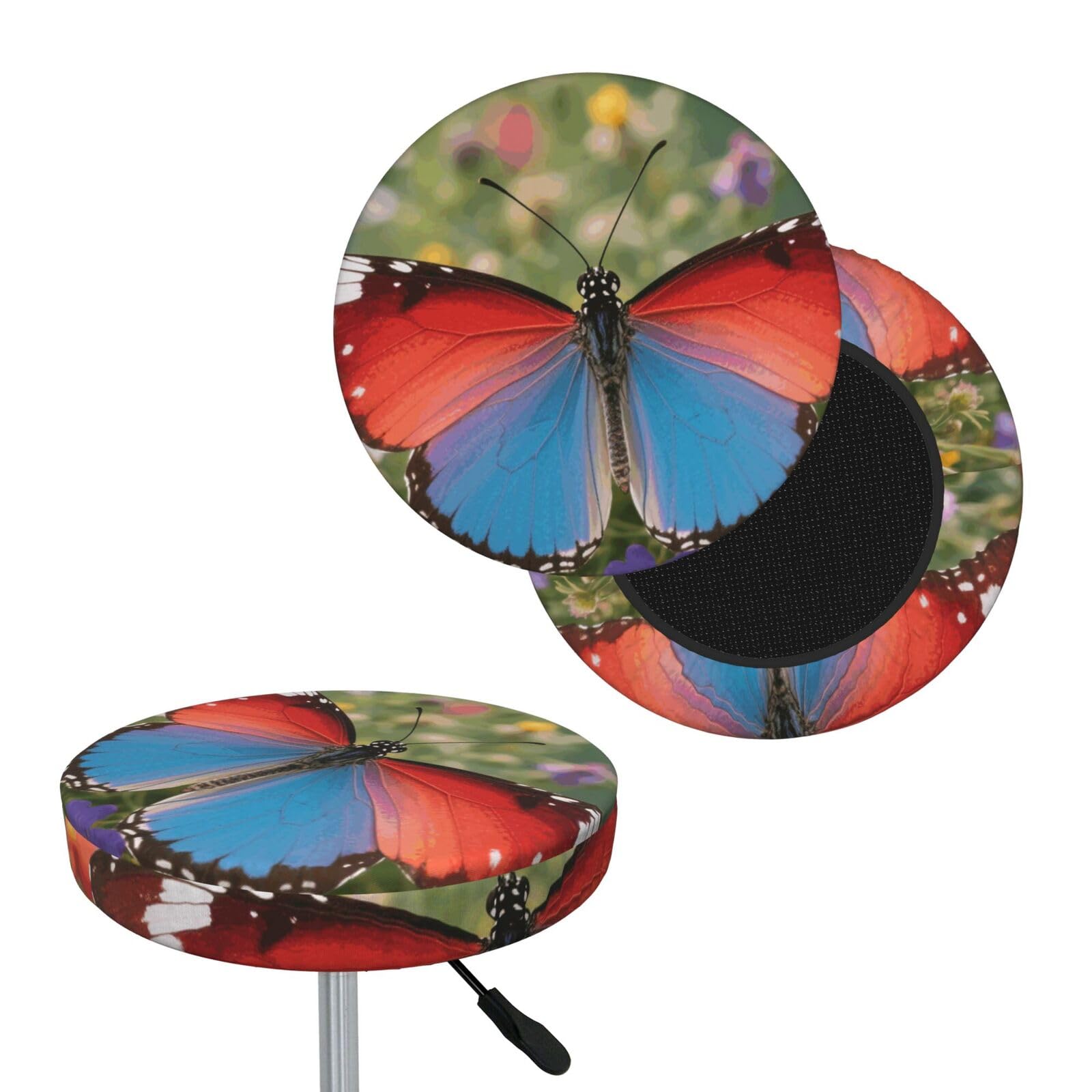 FekiLoot Butterfly Round Bar Stool Covers Stretch Washable Bar Stool Covers Dustproof Slipcover Bar Chair Covers with Elastic Band for Bar Kitchen Living Room Decor 14 Inch