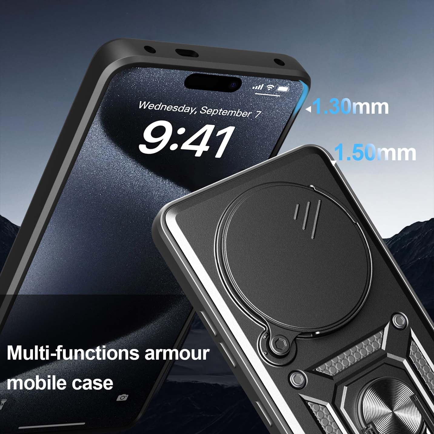 BORYA Case For Honor Magic7 Pro (Magic 7 Pro), Shockproof Ultra Thin PC TPU Silicone Military Anti-drop Cover, With Ring Magnetic Metal Kickstand And Camera Protection Slider. Black - View #11