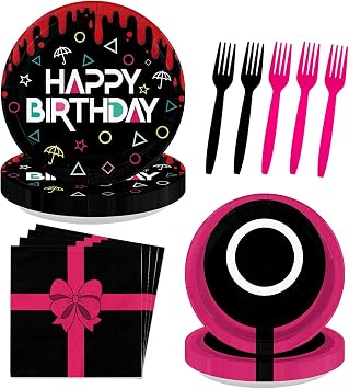 96Pcs Squid Theme Inspired Birthday Party Decorations, Serves 24