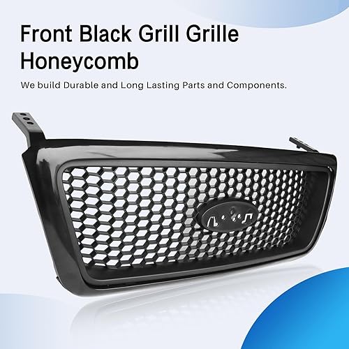 Miniatura 2 de CarPartsDepot Rejilla delantera negra diseño de panal compatible con Ford F-150 Pickup Truck 2004-2008 Lariat New Body Style 4L3Z8200CAPTM FO1200415