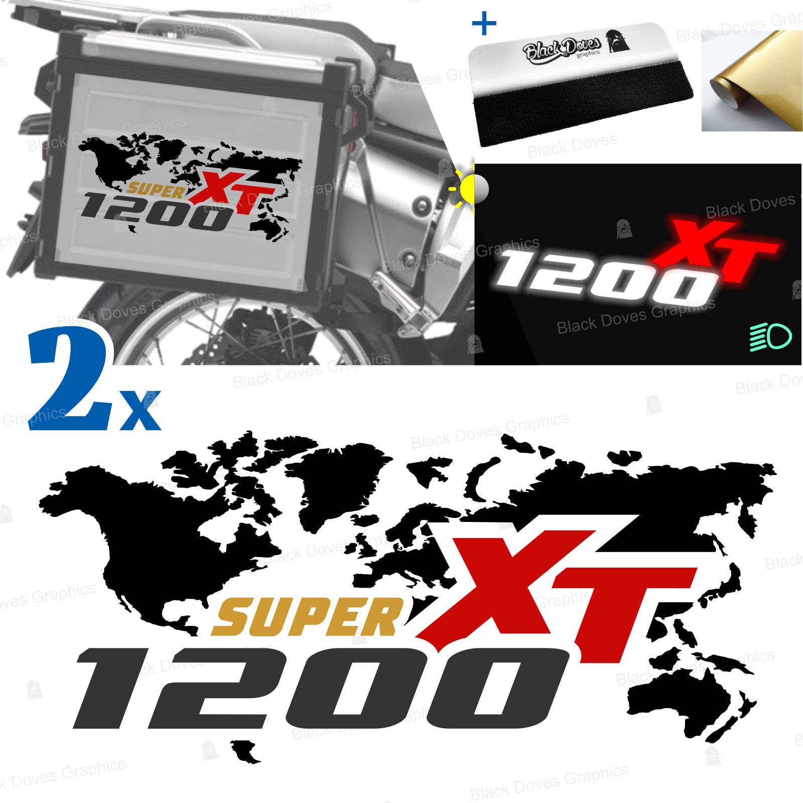 Black Doves2pcs Stickers compatible with Side Cases for XT 1200 Z Super Tenere for original CASES and TOURATECH ALU and GIVI TREKKER OUTBACK (Black-Red)