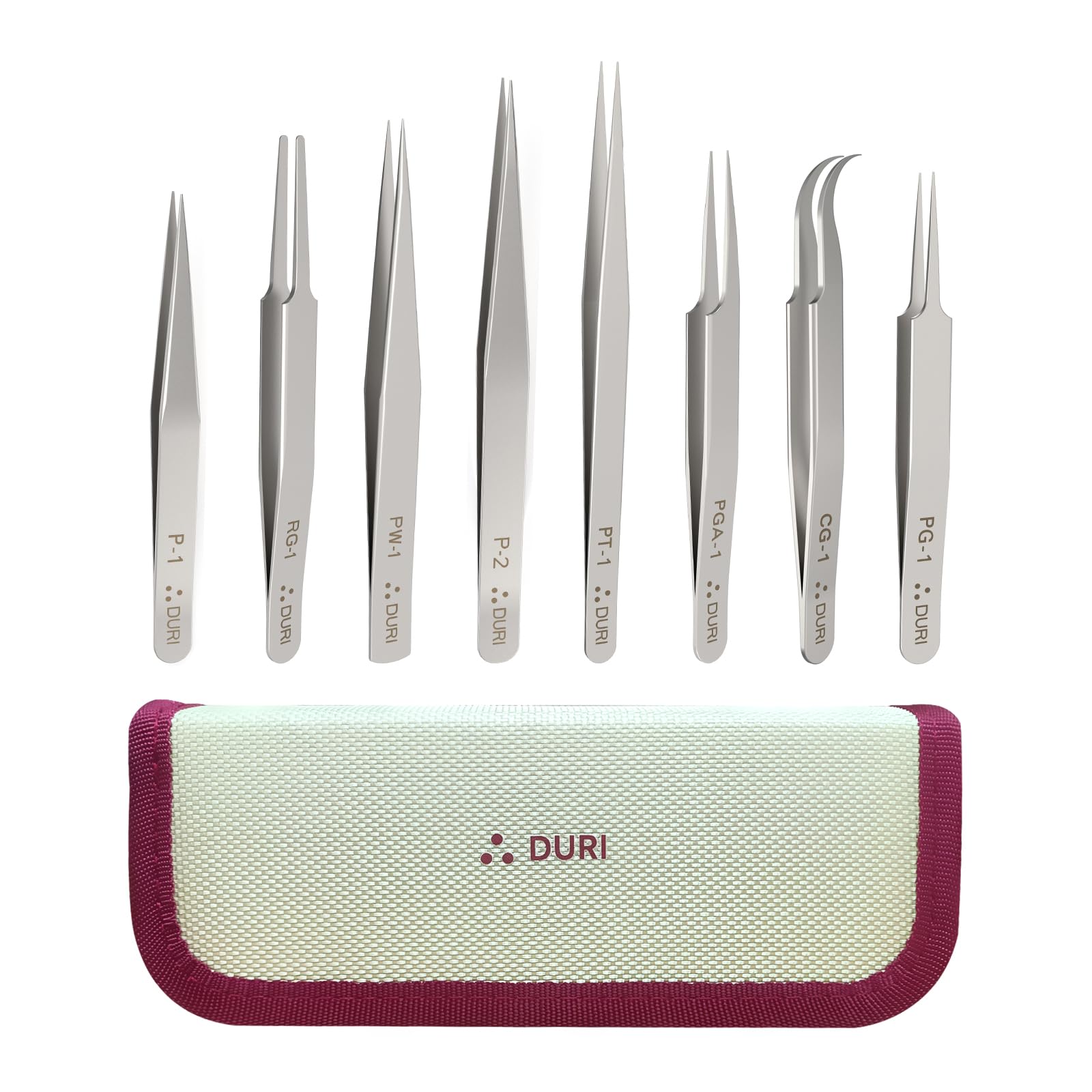 DURI 8-Piece S2 Alloy Precision Tweezers Set for Delicate Parts Crafts: Electronics, Jewellery, Soldering, Welding, Sewing, DIY & Experimental Work, with Premium Storage Case