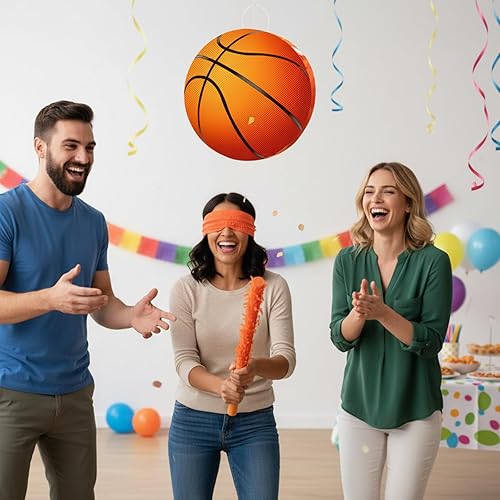 Miniatura 5 de Capoda Paquete de piñata de baloncesto con murciélago y confeti con los ojos vendados de 13 x 13 x 3 pulgadas, suministros de fiesta temática de
