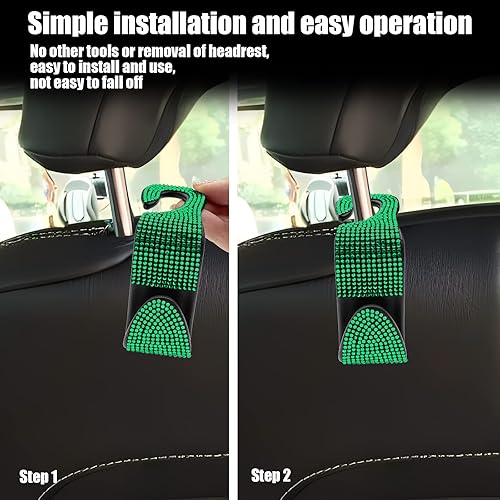 Miniatura 6 de 2 ganchos para asiento de automóvil, ganchos para reposacabezas de automóvil con diamantes de imitación, accesorios universales para el interior del