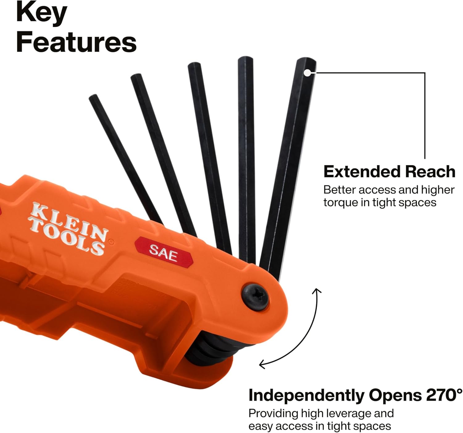 Klein Tools 70553 3-Piece Pro Folding Hex Key Set, Metric, SAE, Torx Sizes, 31 Keys, Industrial Strength Heat Treated Alloy Steel