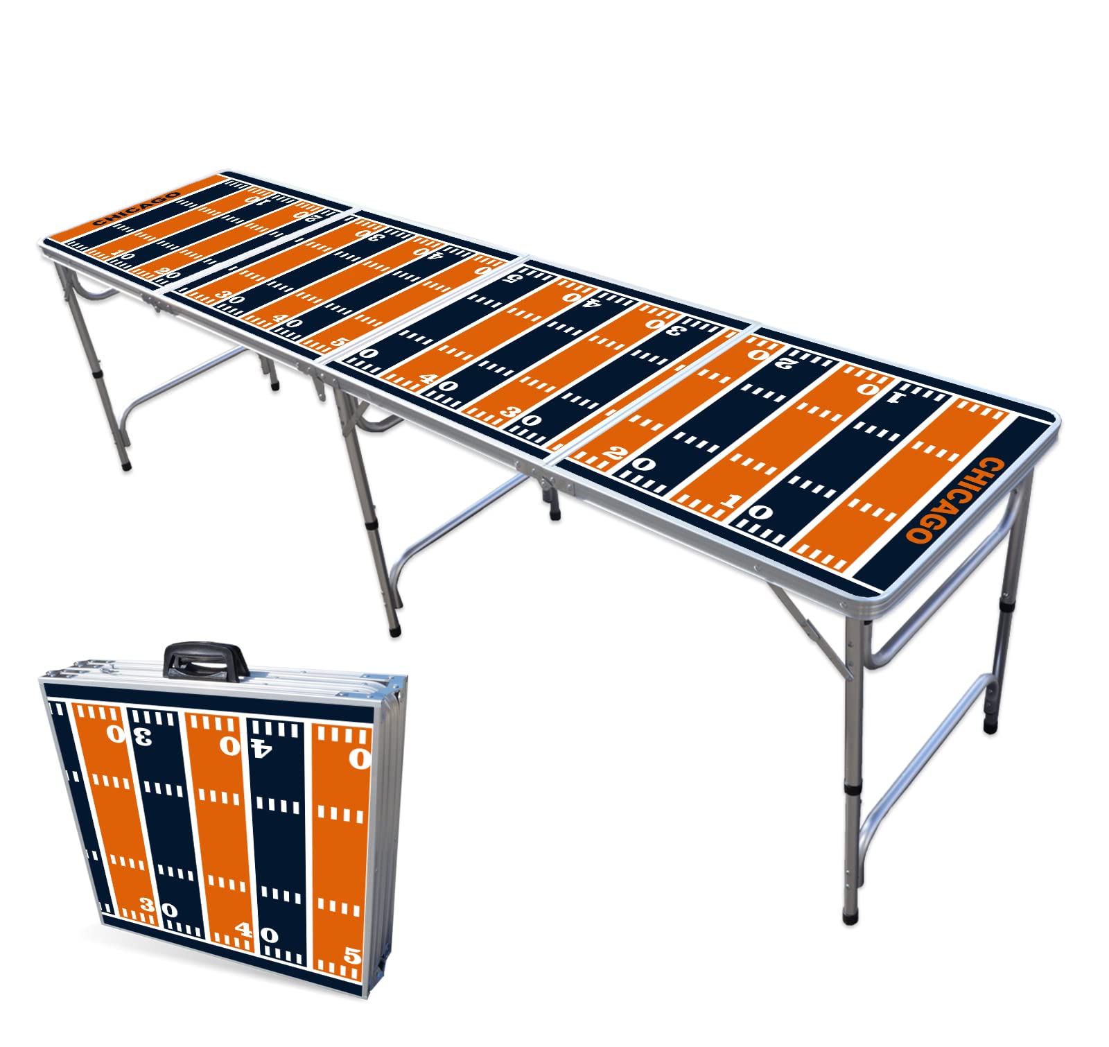 8-Foot Folding Portable Pong Table w/Free HEXCUPs & Optional Cup Holes & LED Lights - Chicago Football Field (Choose Your Model)