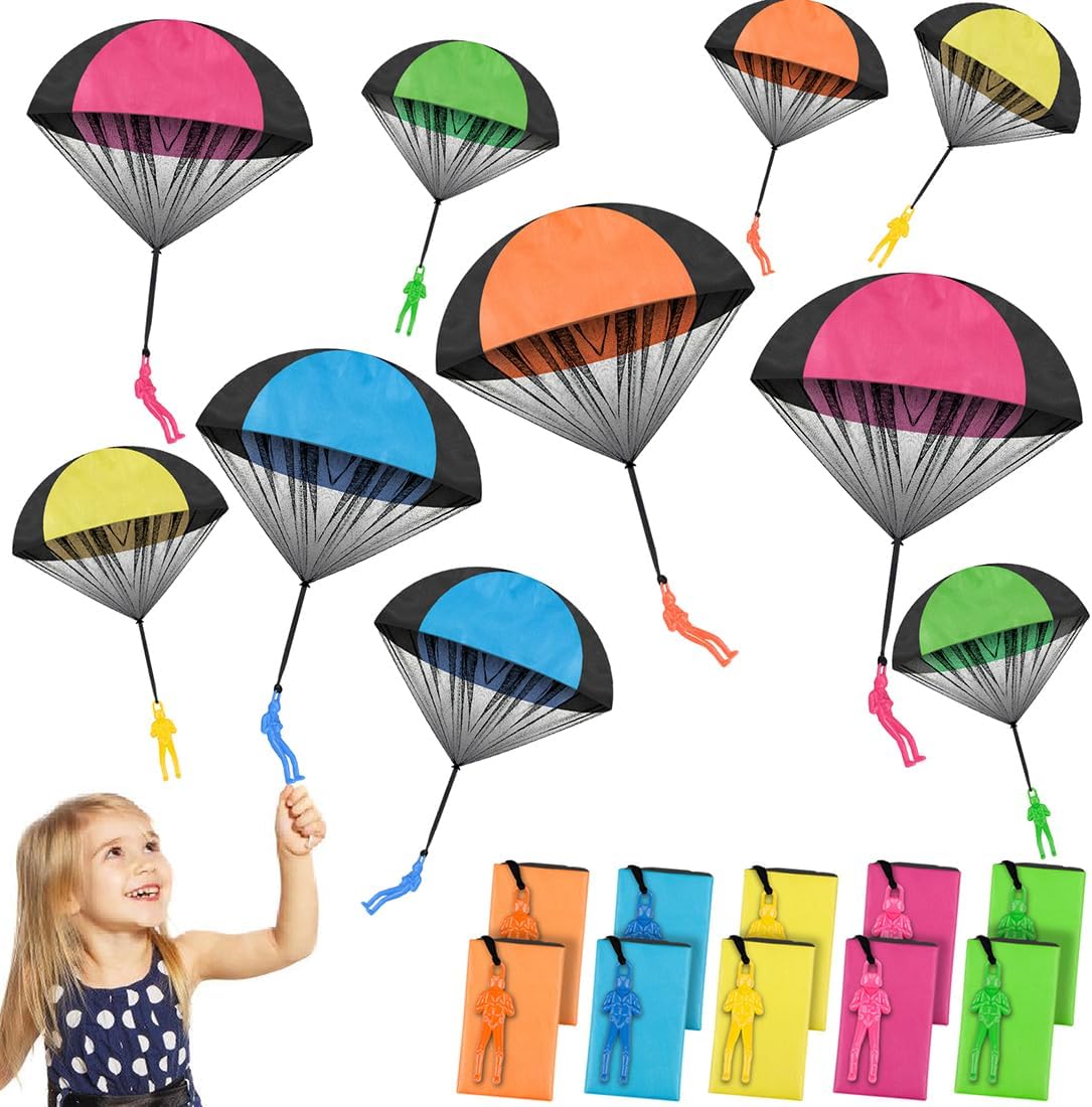 BBjinronjy Parachute Toy, Pack of 10 Army Parachute Toys Hand Throwing - Exciting Outdoor Flying Toys for Kids Adults Airborne Heroes Parachute