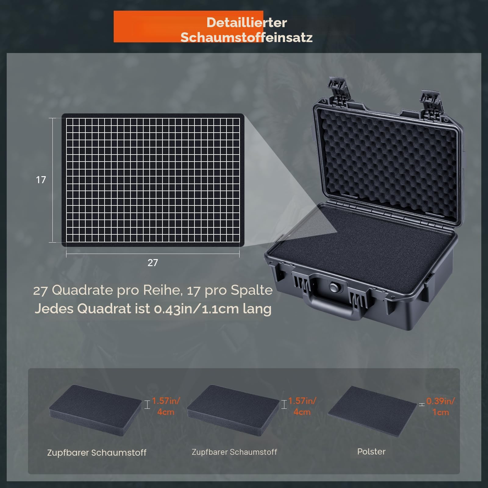 Lykus HC-3310 Wasserdicht Koffer mit anpassbar Rasterschaumstoff, Innengröße 33x21x13,5 cm, geeignet für Pistole, DSLR Kamera, kleine Drohne, Camcorder, Actionkamera und mehr