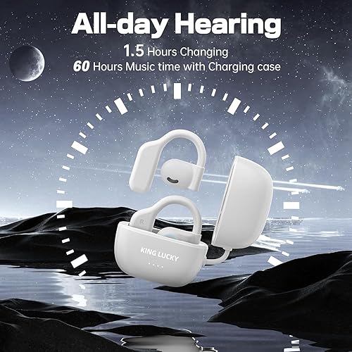 Miniatura 5 de Kinglucky Upgrad 2024 - Audífonos inalámbricos ultraligeros con Bluetooth 5.3, ajuste cómodo de larga duración, graves ricos, tiempo de reproducción