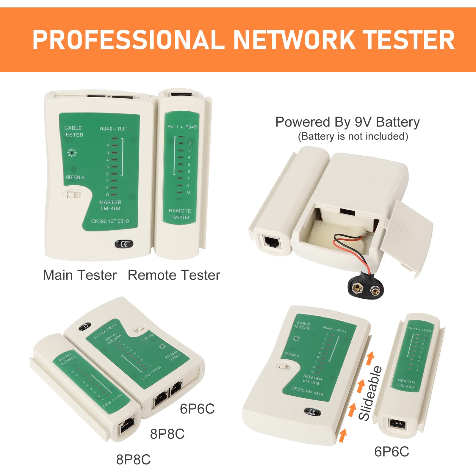 Zestaw zaciskaczy Ethernet RJ45 Cat6 Cat5e narzędzie do zaciskania z 10 złączami przelotowymi RJ45 Cat6, 10 szt. modułowych osłon złączy, 1 mini striptizerka, 5 ostrzy i 1 tester kabli sieciowych