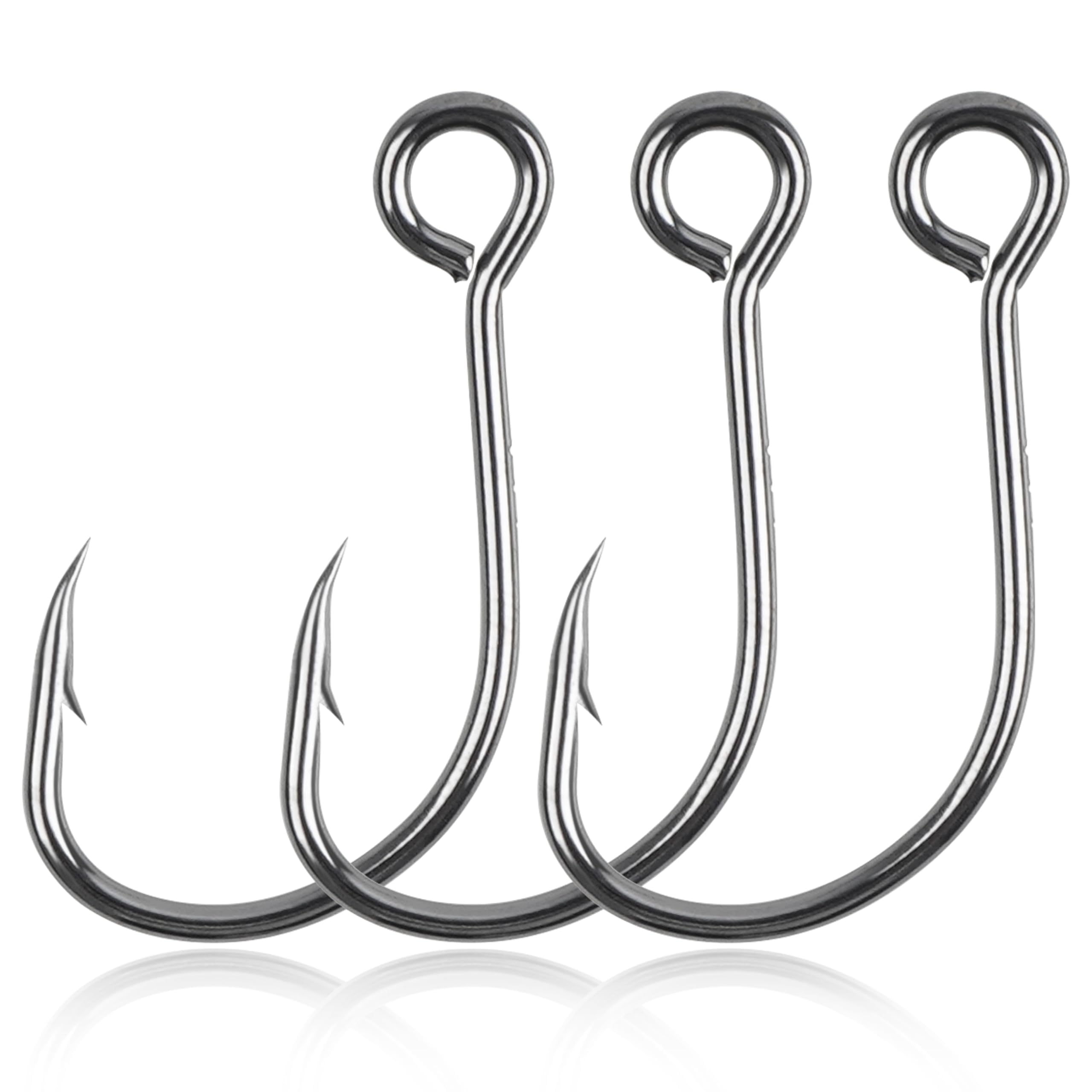 OROOTL Inline Single Fishing Hooks, 60Pcs High Carbon Steel Replacement Hooks for Lures Treble Hooks Saltwater Freshwater 5 Sizes 4# 2# 1# 1/0 2/0