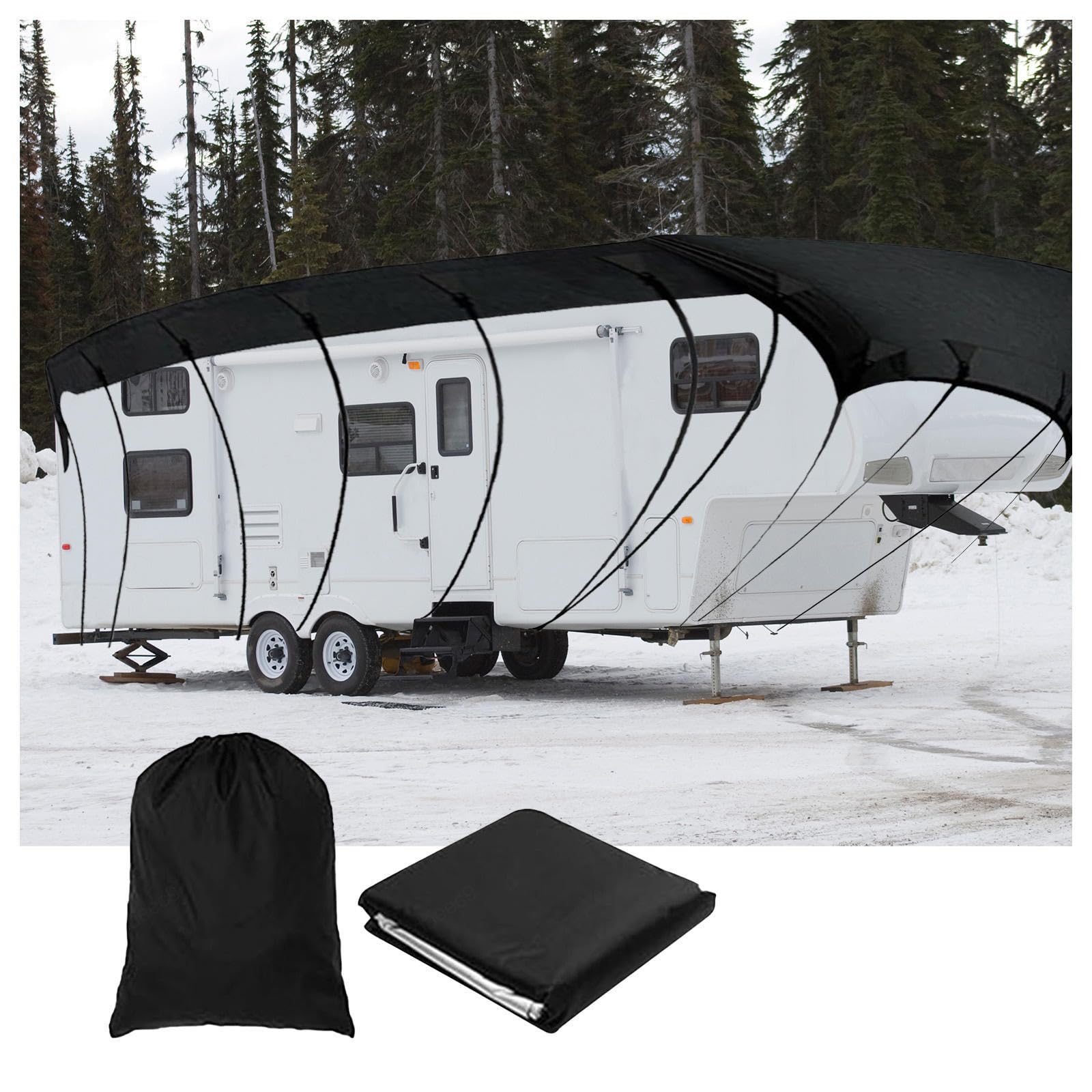 RRRYYYZZ HFKJway Trailer Cover 210D Oxford Cloth Travel Trailer Cover Wind, Rain and Snow Proof Rv Sunlight Cover Camper Cover,Black-5m×3m