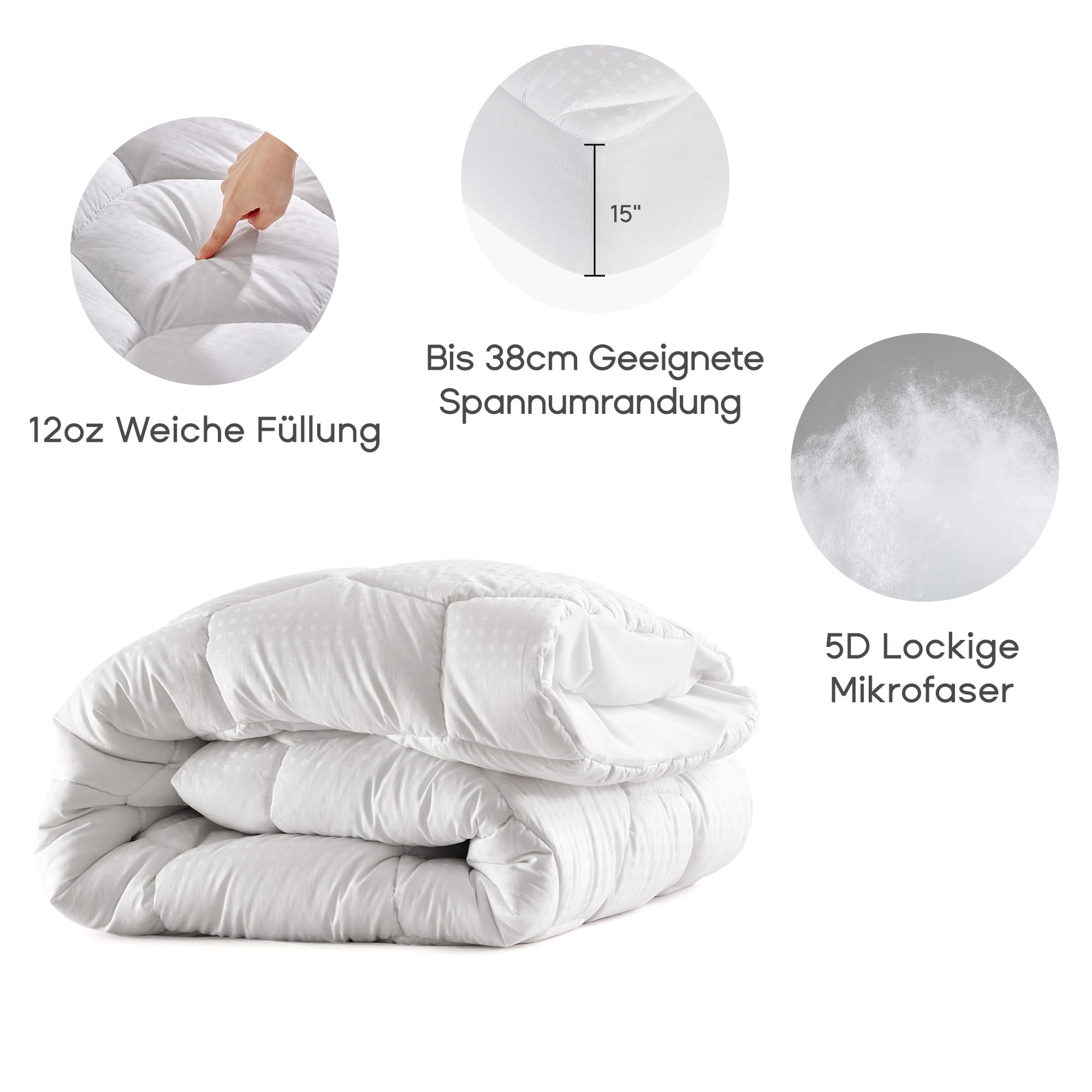 SONIVE Coprimaterasso con superficie in cotone, extra soffice, traspirante e delicato sulla pelle, lavabile, bianco, 200 x 200 x 30 cm