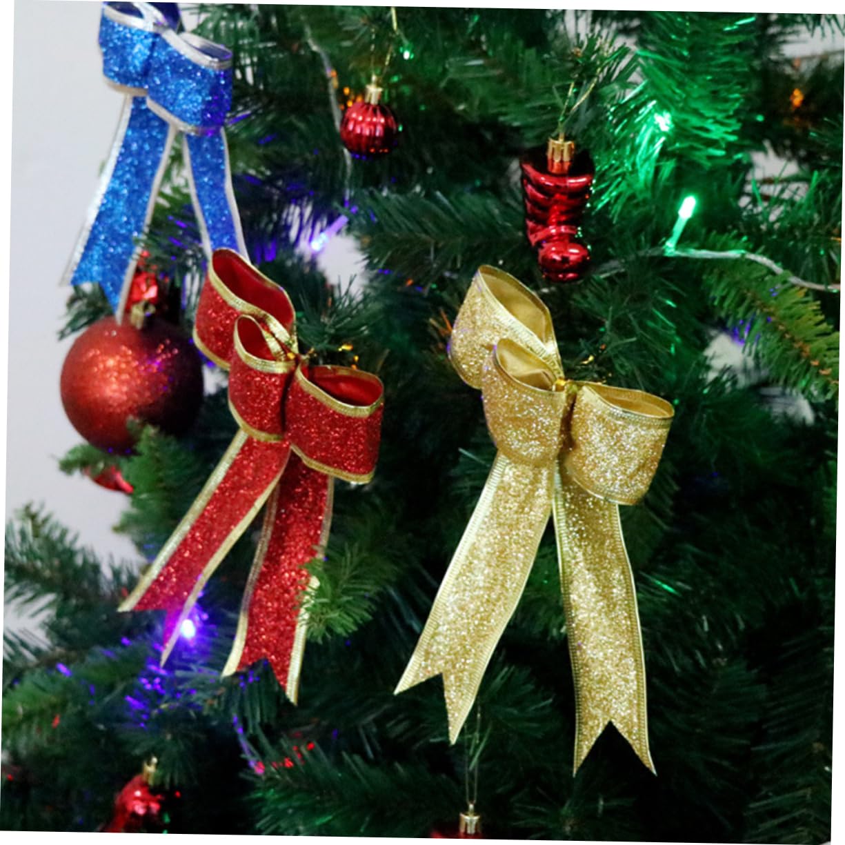 LALAFINA 20piezas Cintas De Tela Brillantes para Decoración Navideña De y Adornos De Árbol Azul