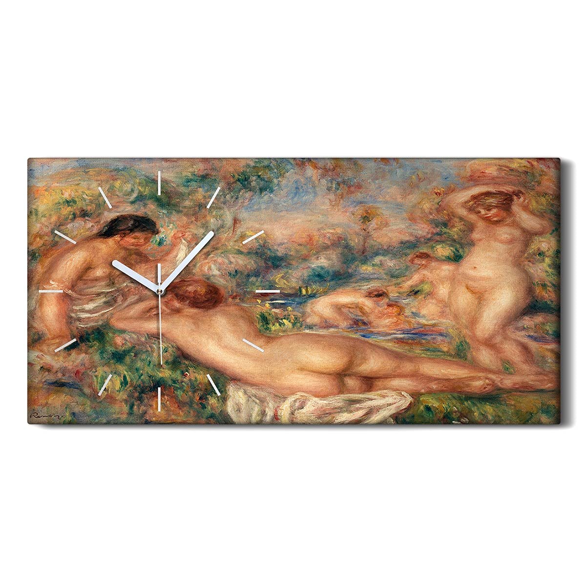 Horloge sur toile 60x30cm gens nus et arbres paysage artistique pour decoration salon