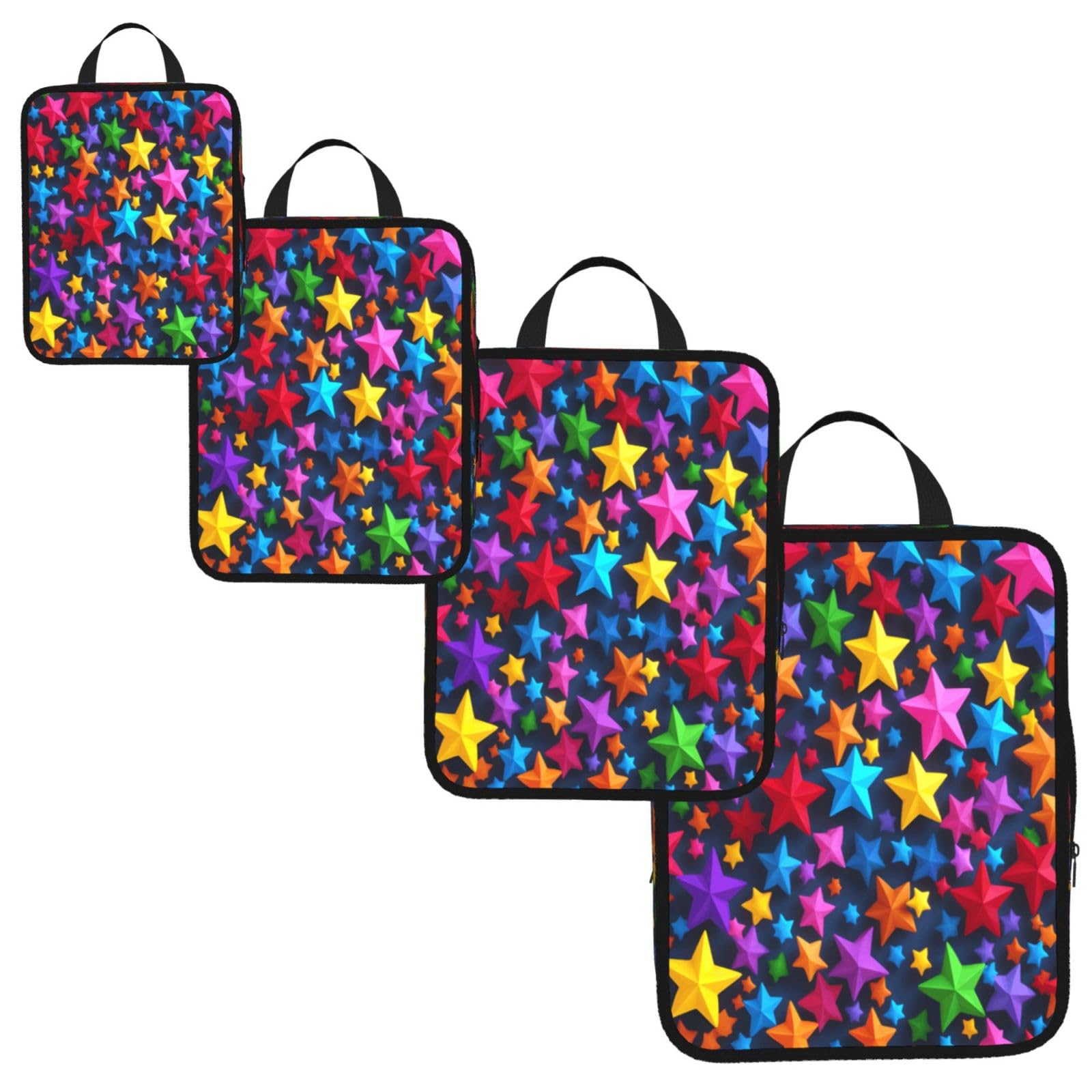 color stars Print 4 Set Compression Packing Cubes for Suitcases,Expandable Storage Bags Organizers