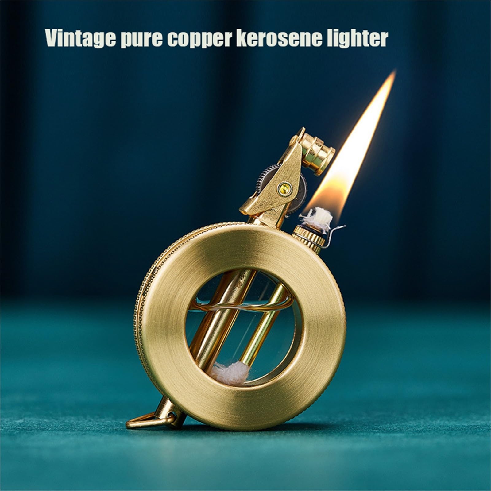 Encendedor de queroseno de cobre vintage con depósito de aceite transparente, recargable para barbacoa, velas, actividades al aire libre, regalo perfecto para hombres