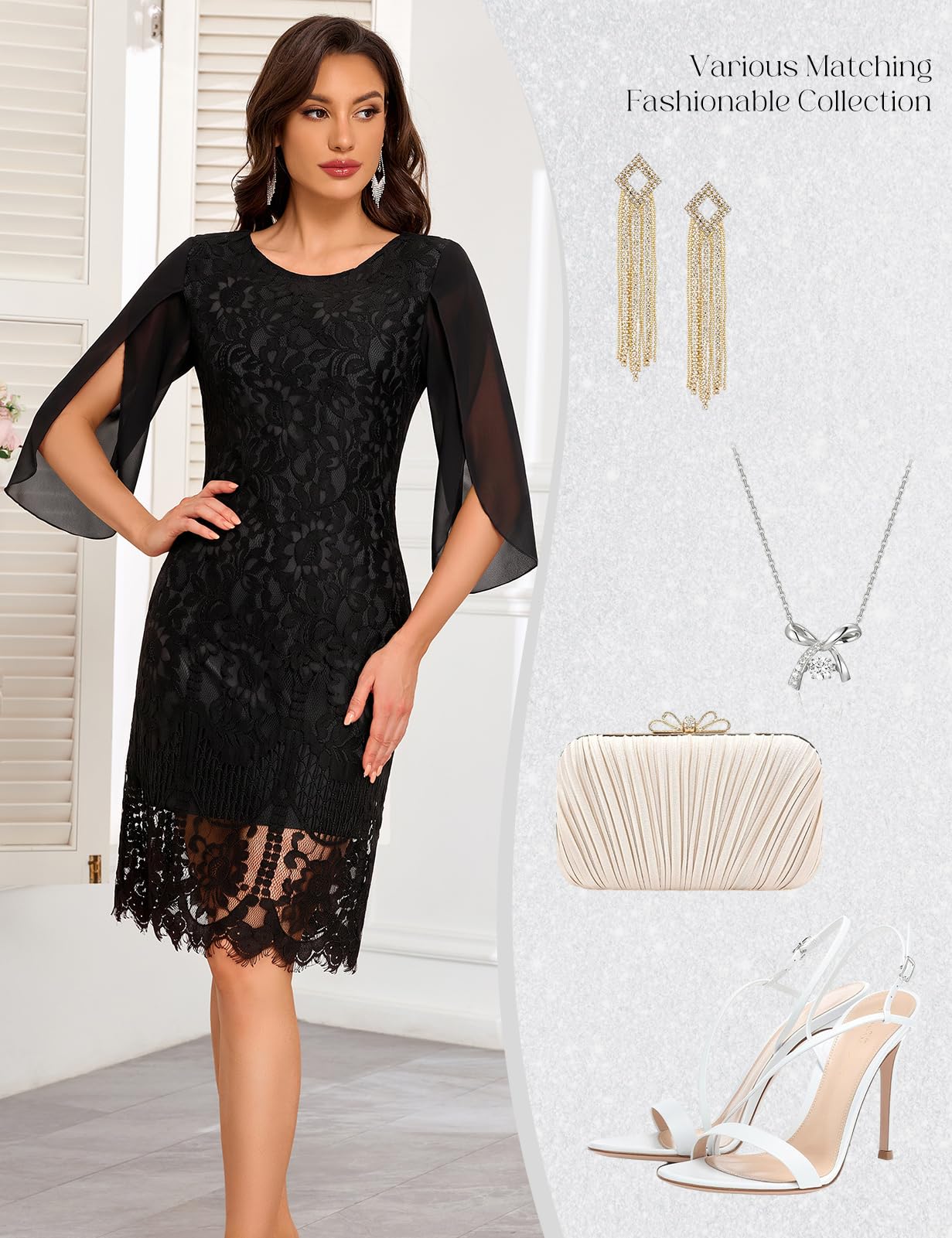 Cocktailkleid Damen 3/4 Ärmel Festlich Abendkleid