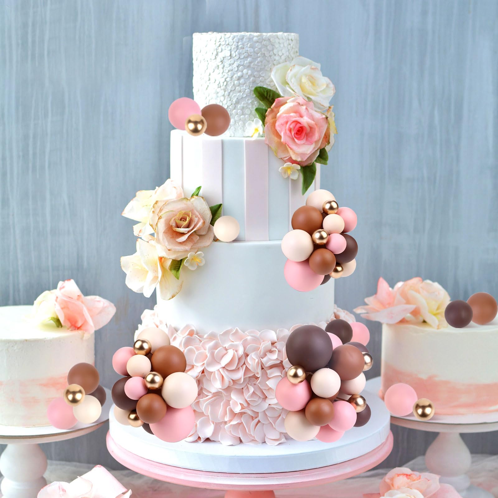 CORNER LACE 101 Pcs Ball Cake Decorations - Brown Pink Khaki Gold Ball Dessert Picks & Cupcake Toppers, Wedding Bridal Shower Birthday Baby Shower Gender Reveal Party Cake Supplies