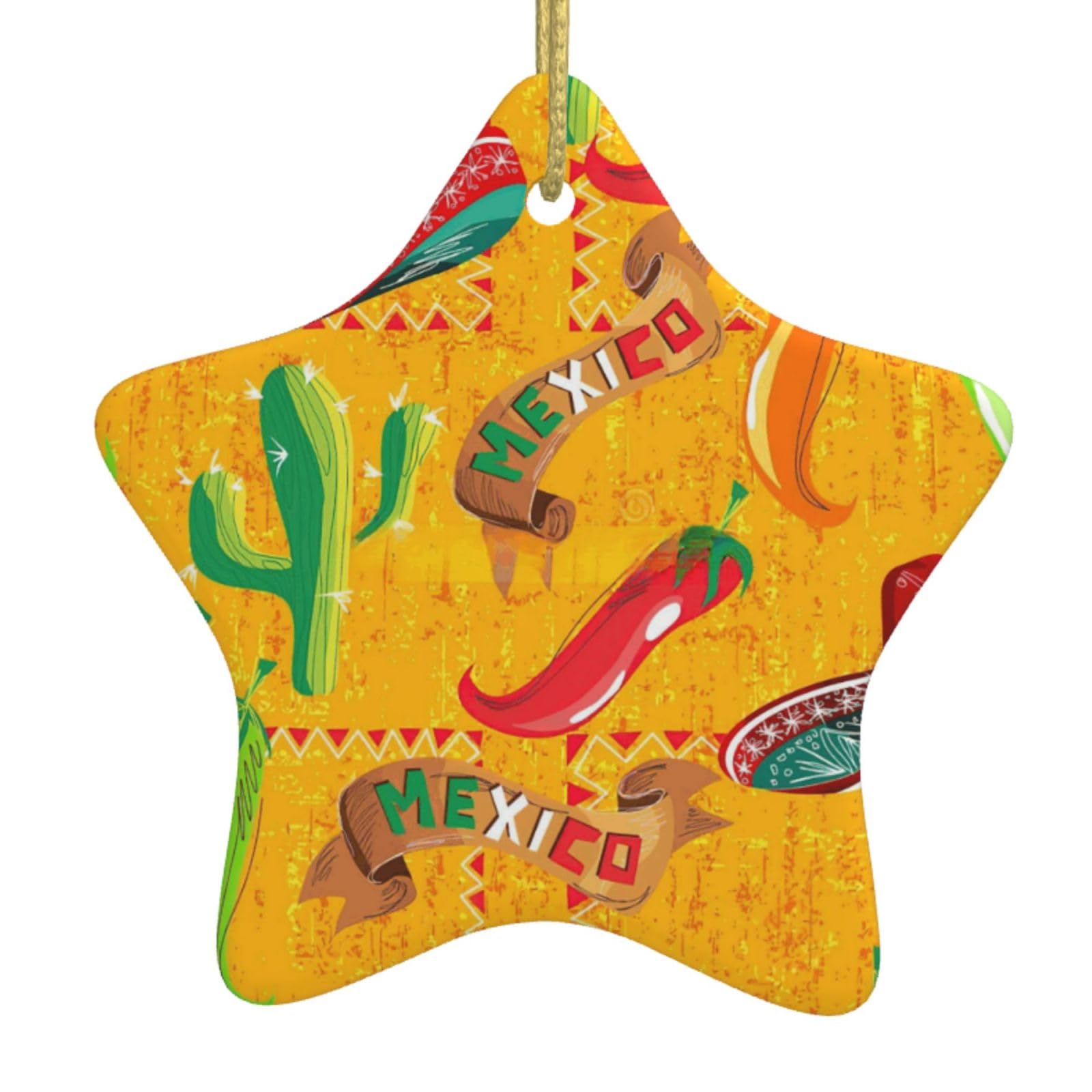 Nbtghga White Cactus Hat And Chili Pepper Print Christmas Ornaments, Ceramic Hanging Ornament, Round Shape Decorations