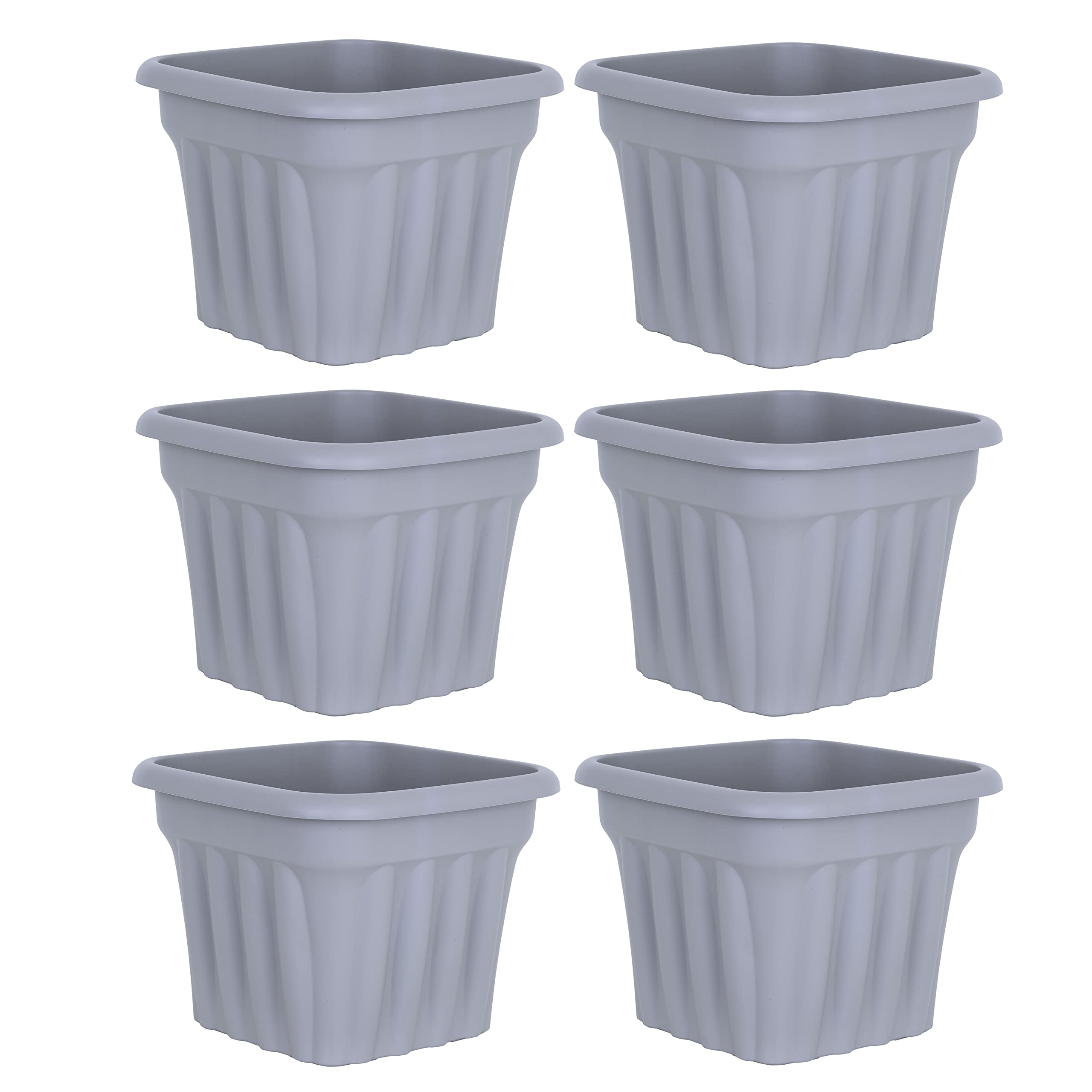 M1ss Grey Set Of 6-40Cm Traditional Square Planter Upcycled Plastic Weather Resistant Flower Pots Plant Pot Decorative Home Gardening Nursery Aloe Orchid Seedlings Sapling Box Drainage Holes
