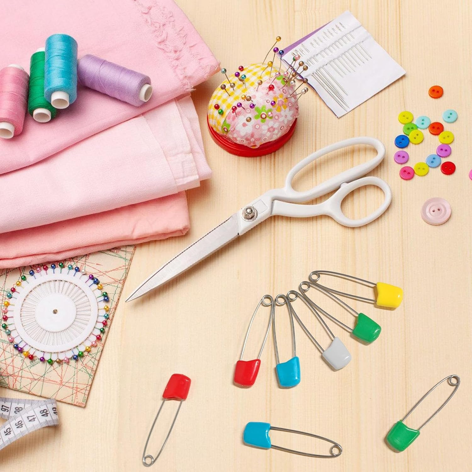 120 Pcs Diaper Pins,2.2 Inch Baby Safety Pins Colorful Stainless Steel Diaper Nappy Pins for Cloth Diapers,Plastic Head,5 Colors,Safe Locking Closures