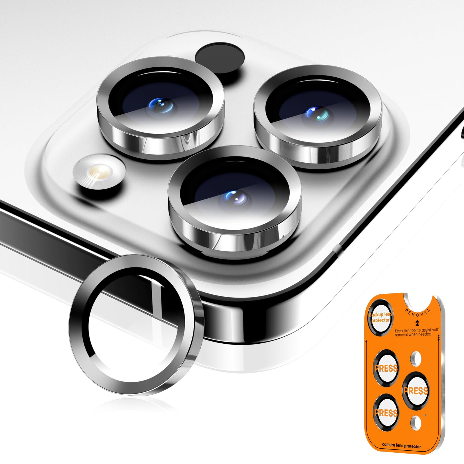 Wumigoo Camera Lens Protector for iPhone 16 Pro Max/16 Pro/15 Pro Max/15 Pro/14 Pro Max/14 Pro, Sapphire Glass Metal Individual Camera Cover Screen, Anti-drop, Scratch Resistant, Case Friendly- White Titanium
