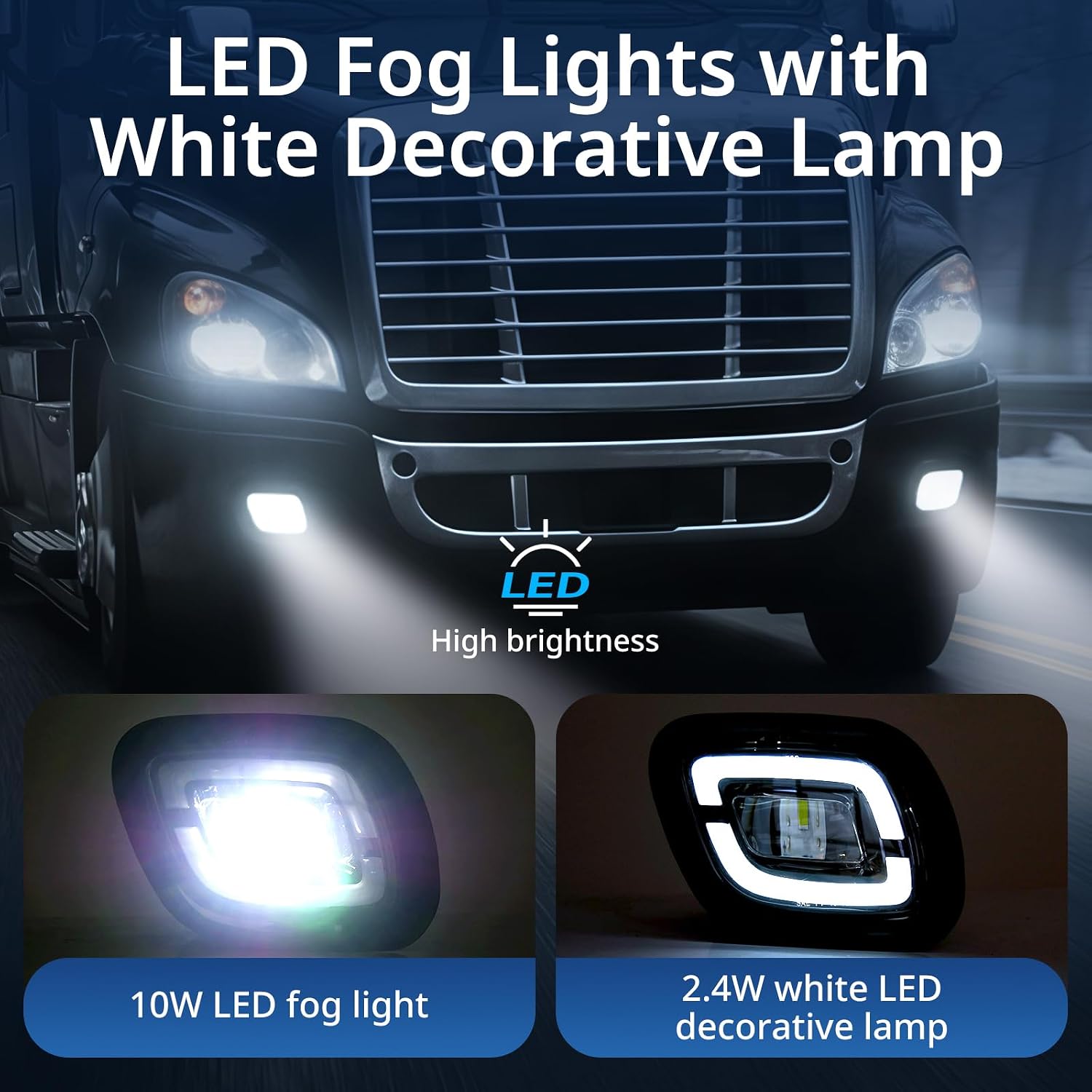 High Soar LED Fog Light for Freightliner Cascadia (2008-2017) Truck,Front Lamp with Bulbs LED Fog Lights Assembly Waterproof for Freightliner Cascadia Driver&Passenger Left&Right Side (White,A Pair)