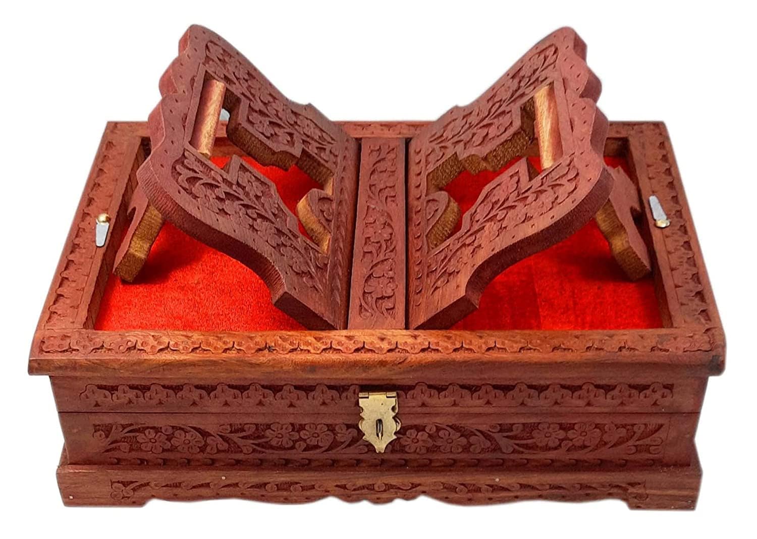 KARAFT WILA Wooden Rehal Book Stand, Traditional Islamic Quran Holder Box, Brown, Handcrafted Reading Storage Display-image-27